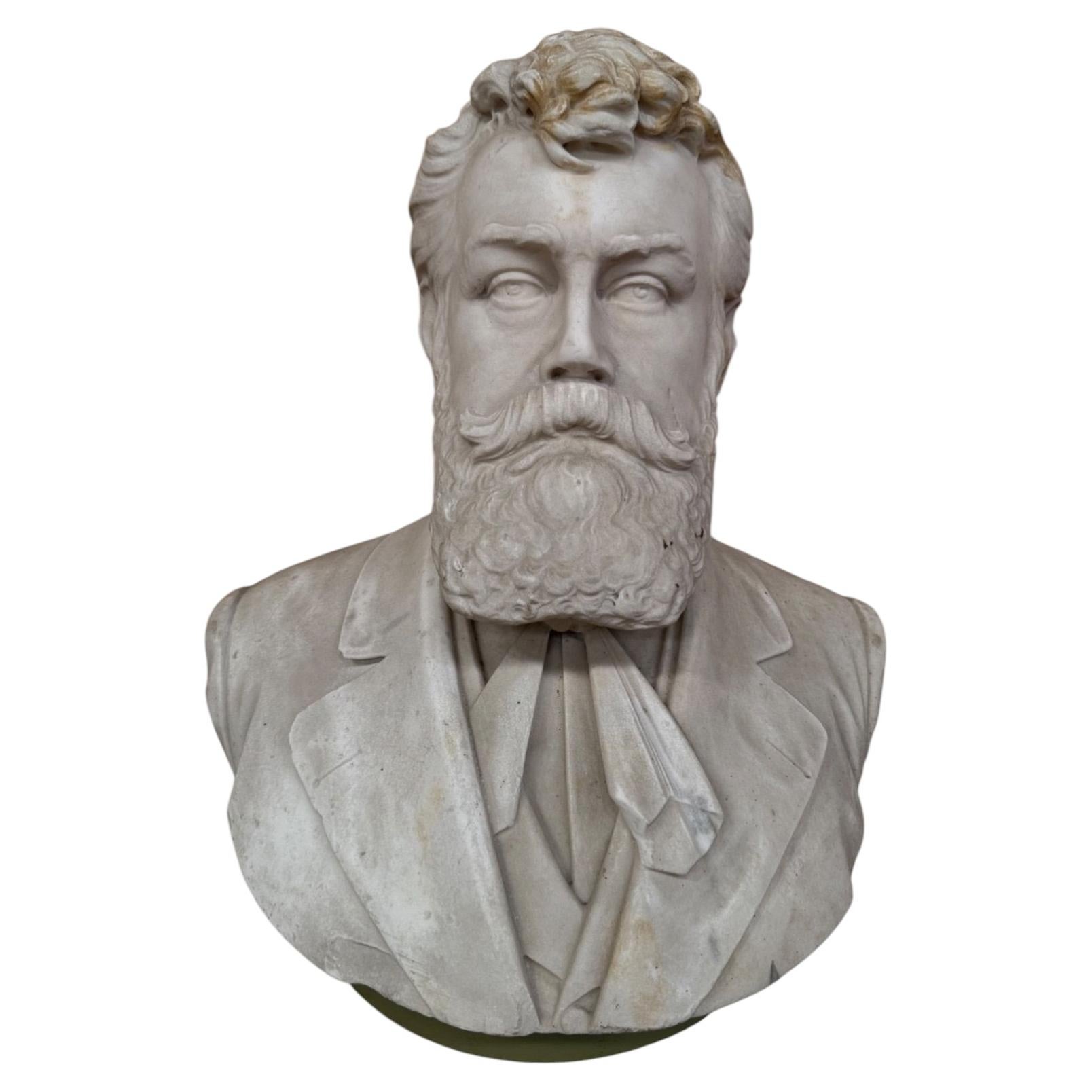Male portrait bust in white marble – 19th century period For Sale