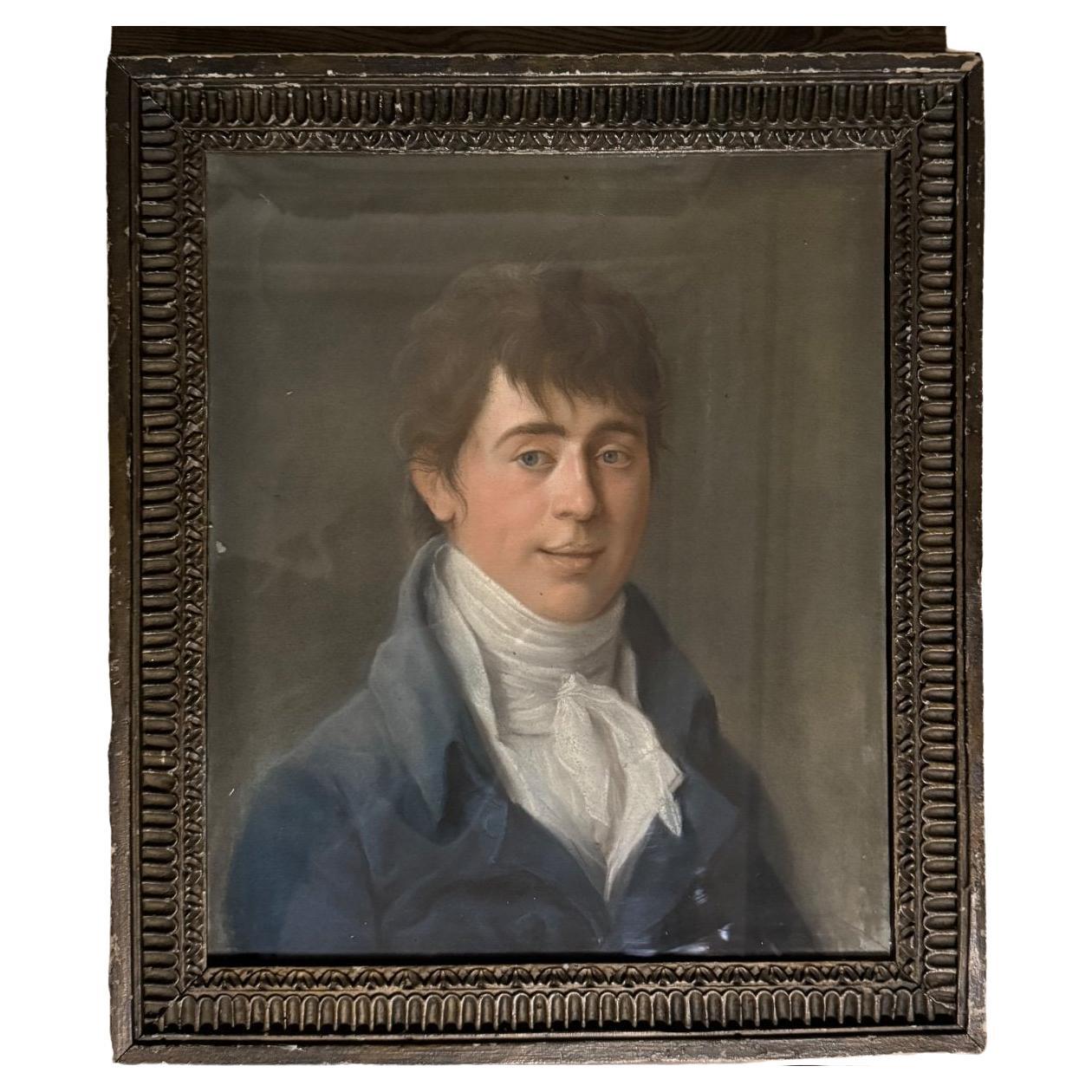 Male Portrait, Pastel In Its Frame, Circa 1800 For Sale