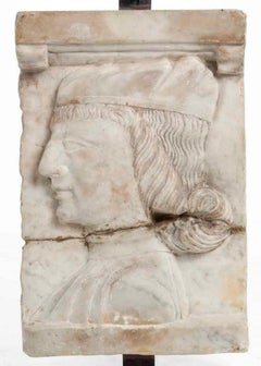 Male Profile Relief in Marble Italian Renaissance of the 17th Century with Video