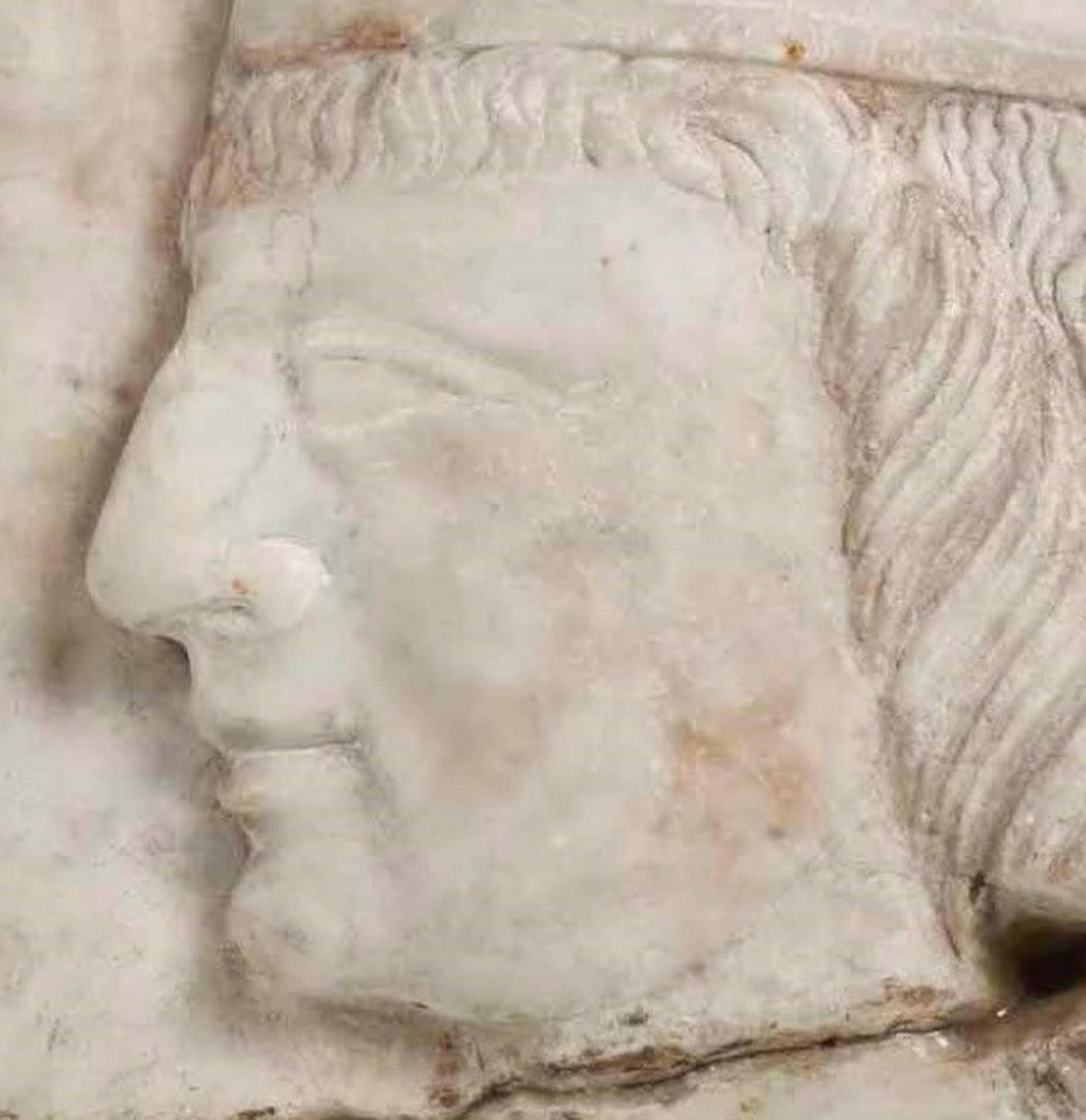 18th Century and Earlier Male Profile Relief in Marble Italian Renaissance of the 17th Century with Video