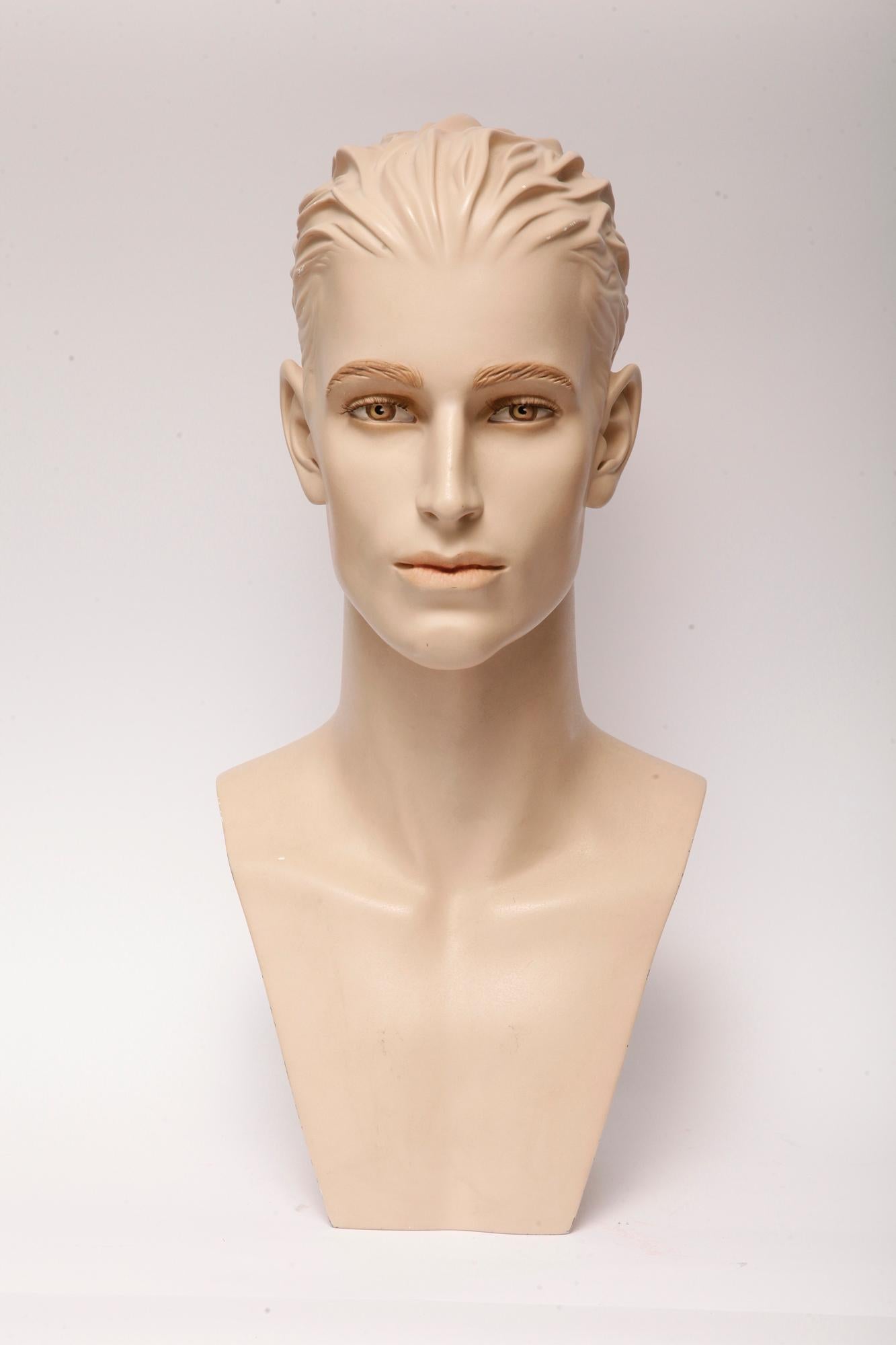 Austrian Male, Realistic, Gypsum Mannequin Bust for Necklaces, Art Deco, Austria, 1950s For Sale