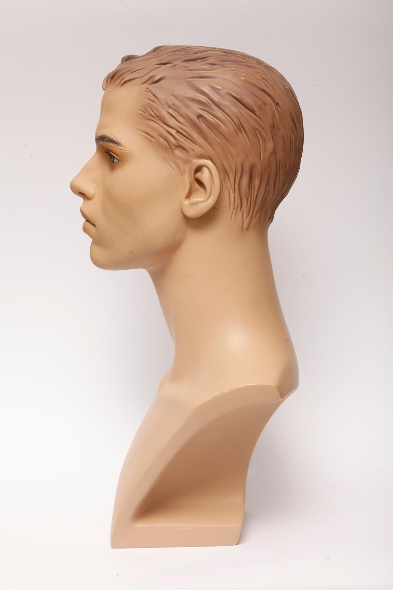 Austrian Male Realistic, Gypsum Mannequin Bust for Necklaces, Art Deco, Austria, 1950s For Sale