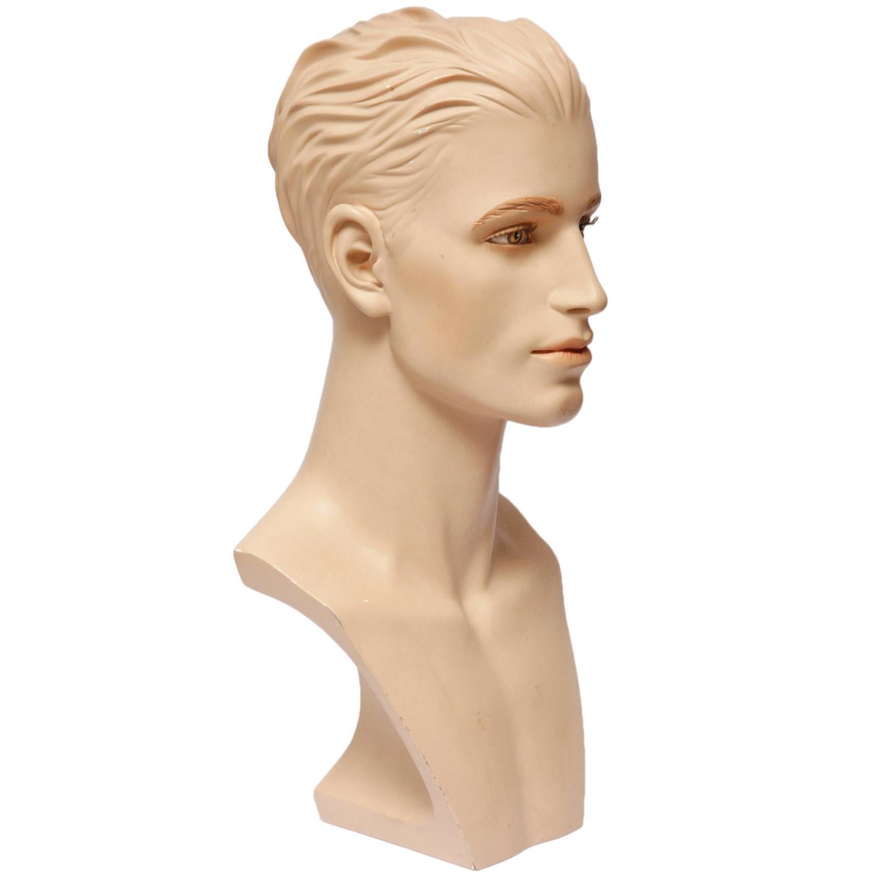 Male, Realistic, Gypsum Mannequin Bust for Necklaces, Art Deco, Austria, 1950s For Sale
