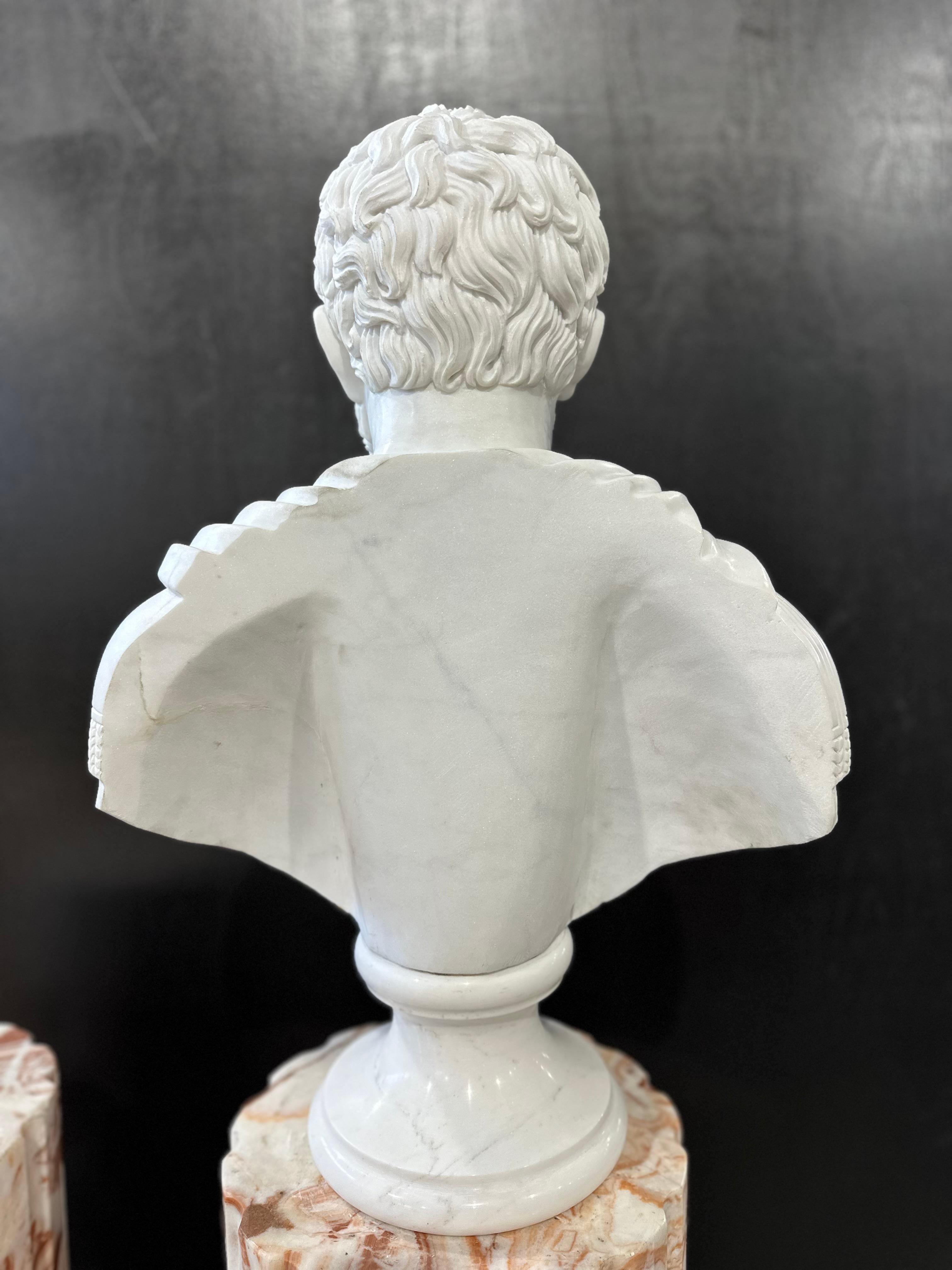 Hand-Carved Male Roman Style Carrara Marble Bust For Sale