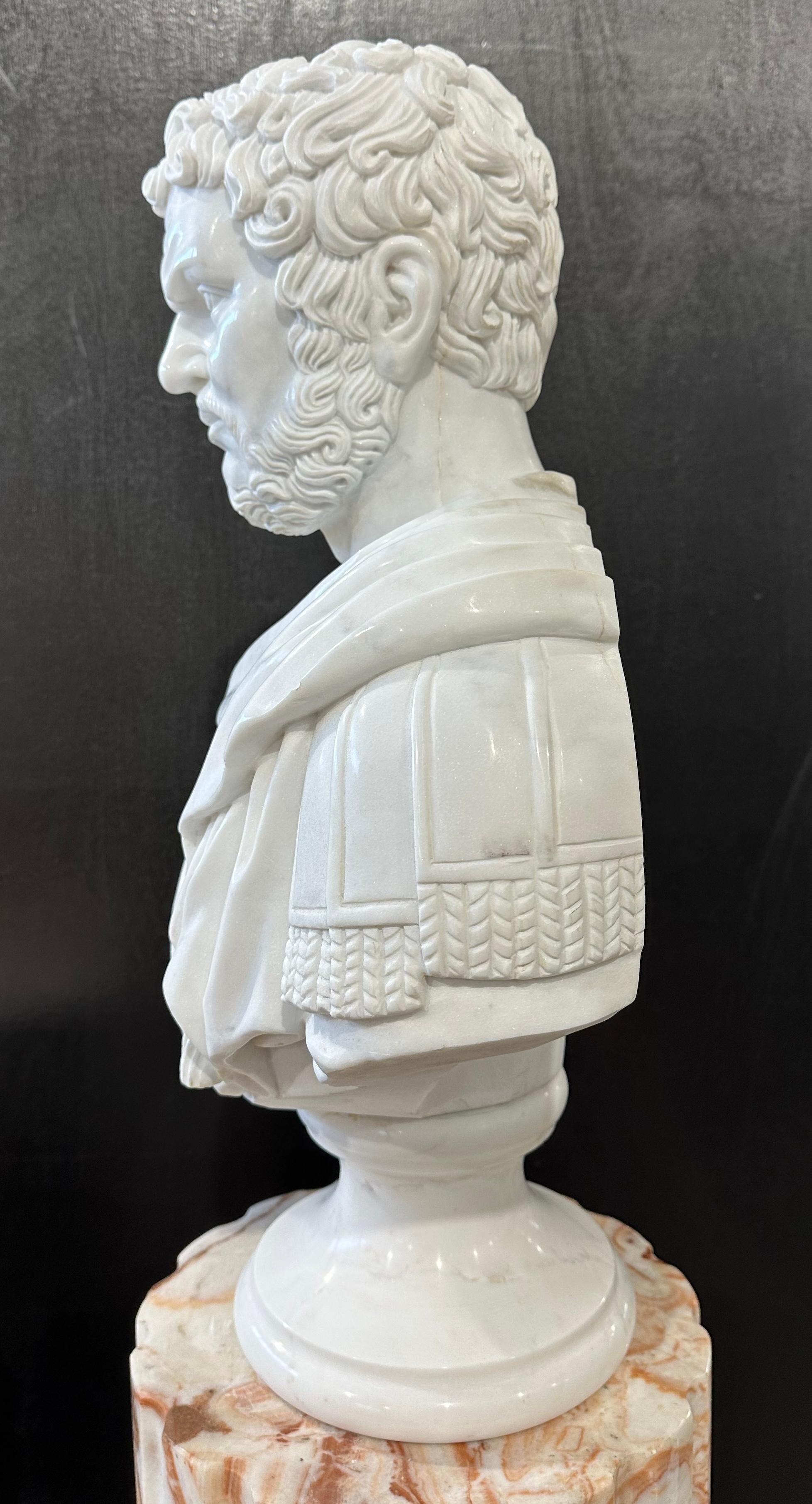 Male Roman Style Carrara Marble Bust In Good Condition For Sale In Southall, GB