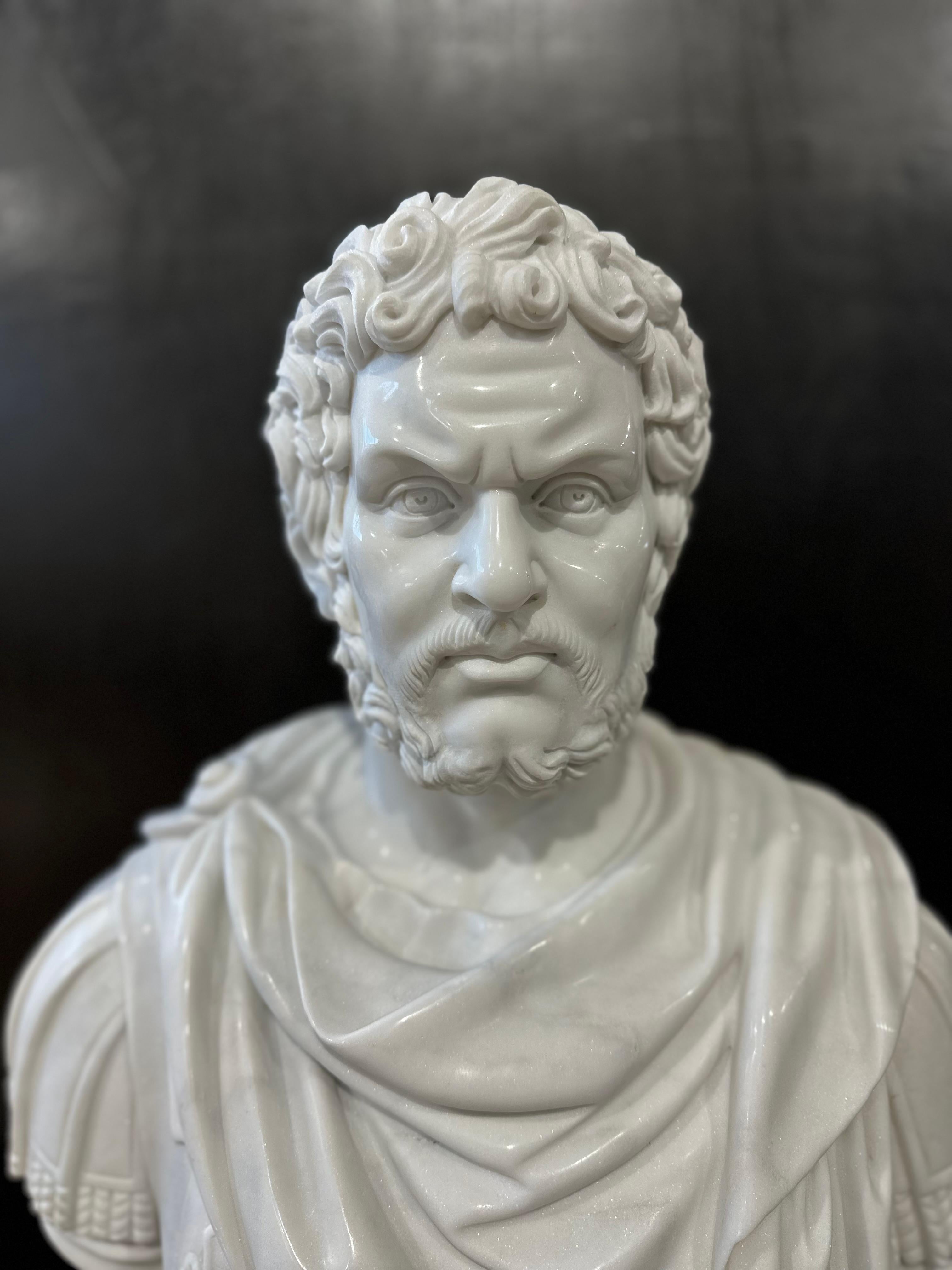 20th Century Male Roman Style Carrara Marble Bust For Sale