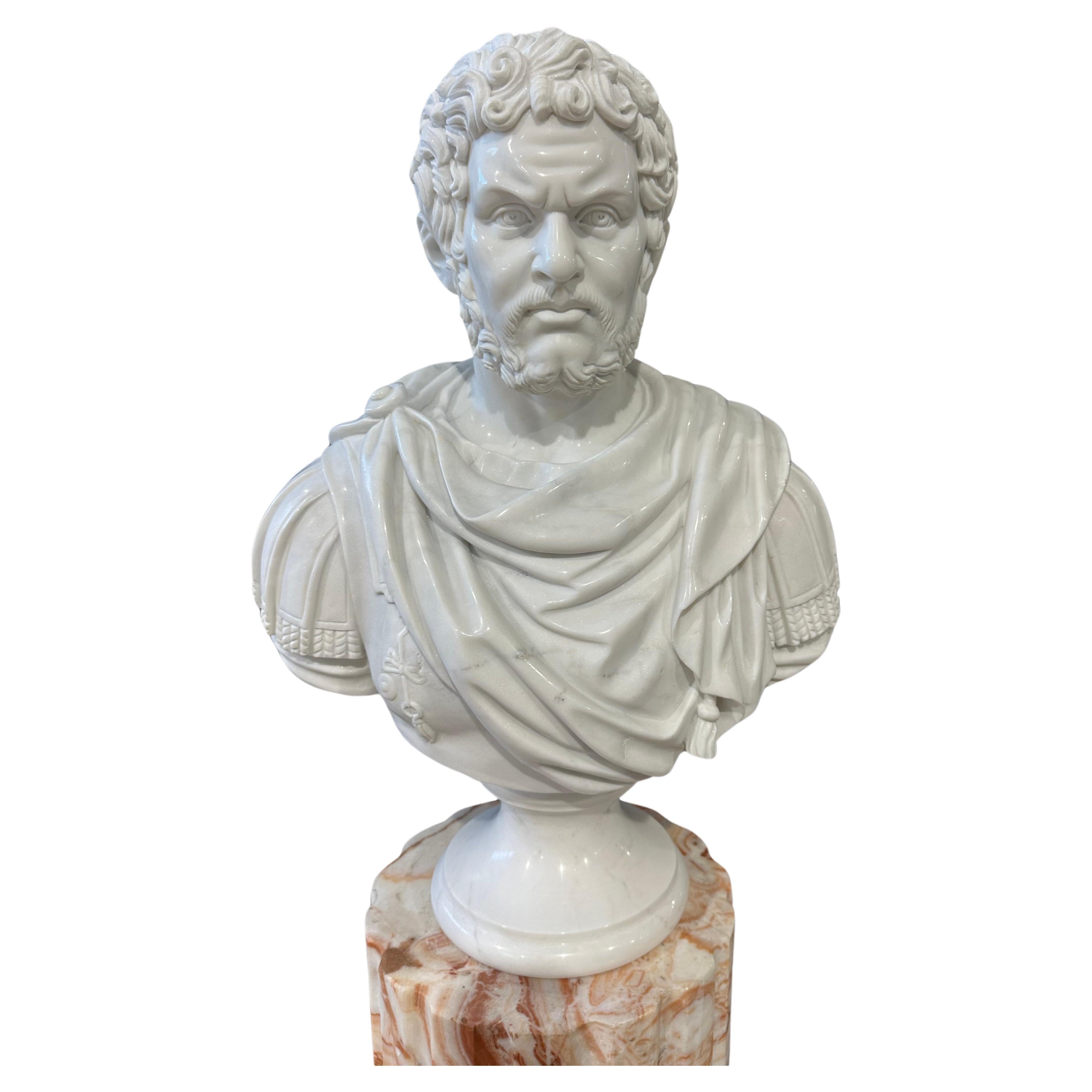 Male Roman Style Carrara Marble Bust For Sale