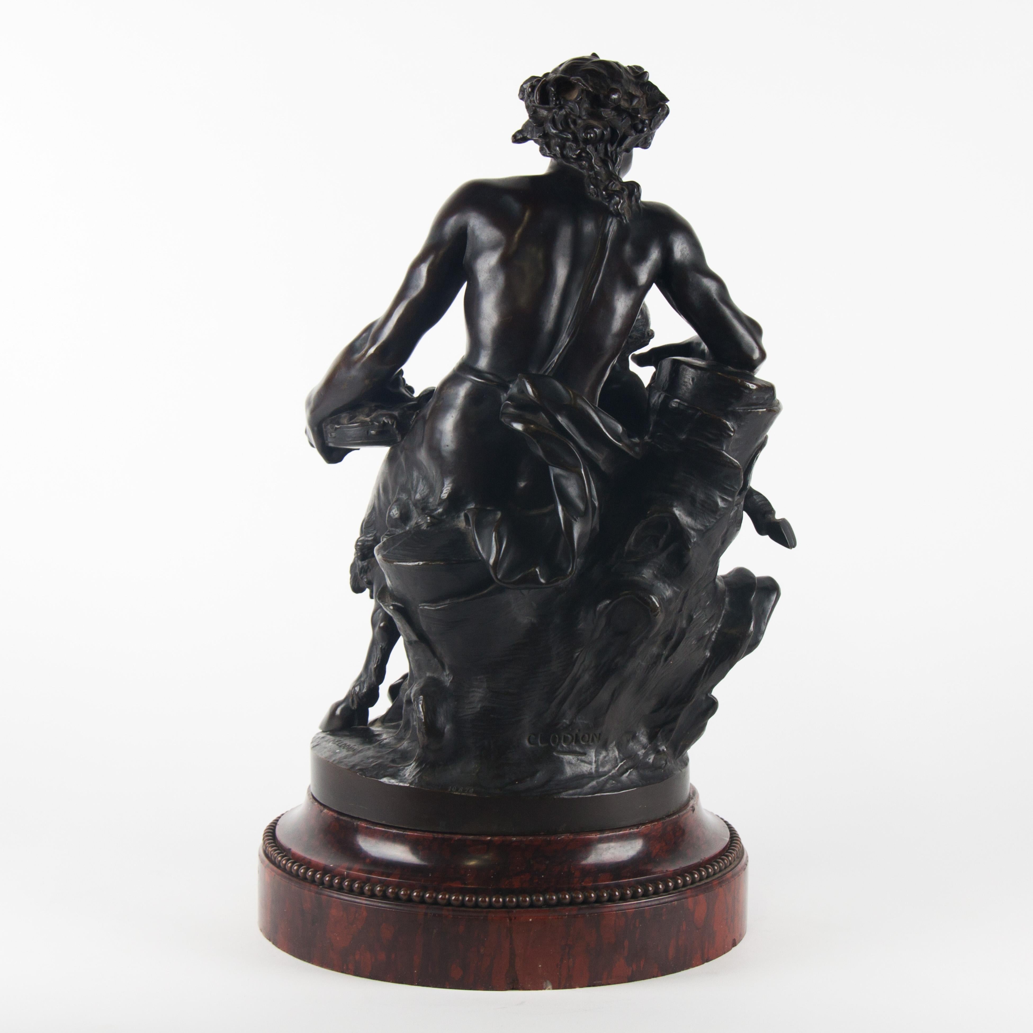 Male Satyr Bronze Group, Signed by Clodion 1738-1814 In Good Condition In Esbeek, NL
