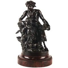 Male Satyr Bronze Group, Signed by Clodion 1738-1814