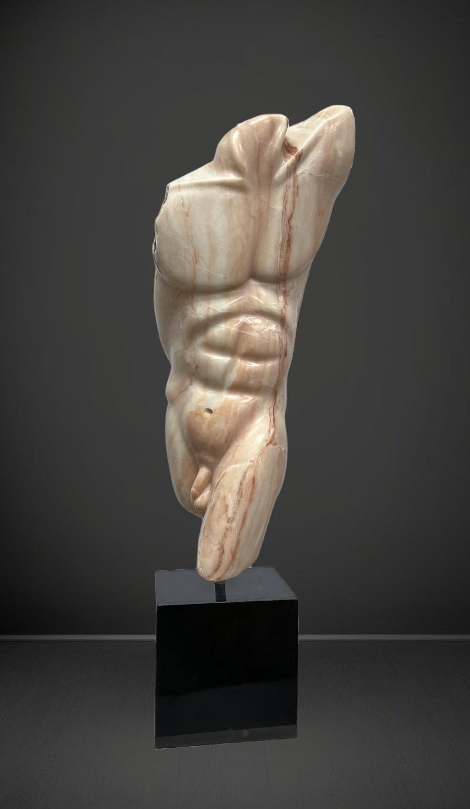 Introducing a captivating work of art, the Pink Marble Male Torso Sculpture by acclaimed sculptor Bryan Ross. Crafted with skill and passion, this exquisite sculpture embodies the beauty of the human form and showcases Ross's exceptional talent and