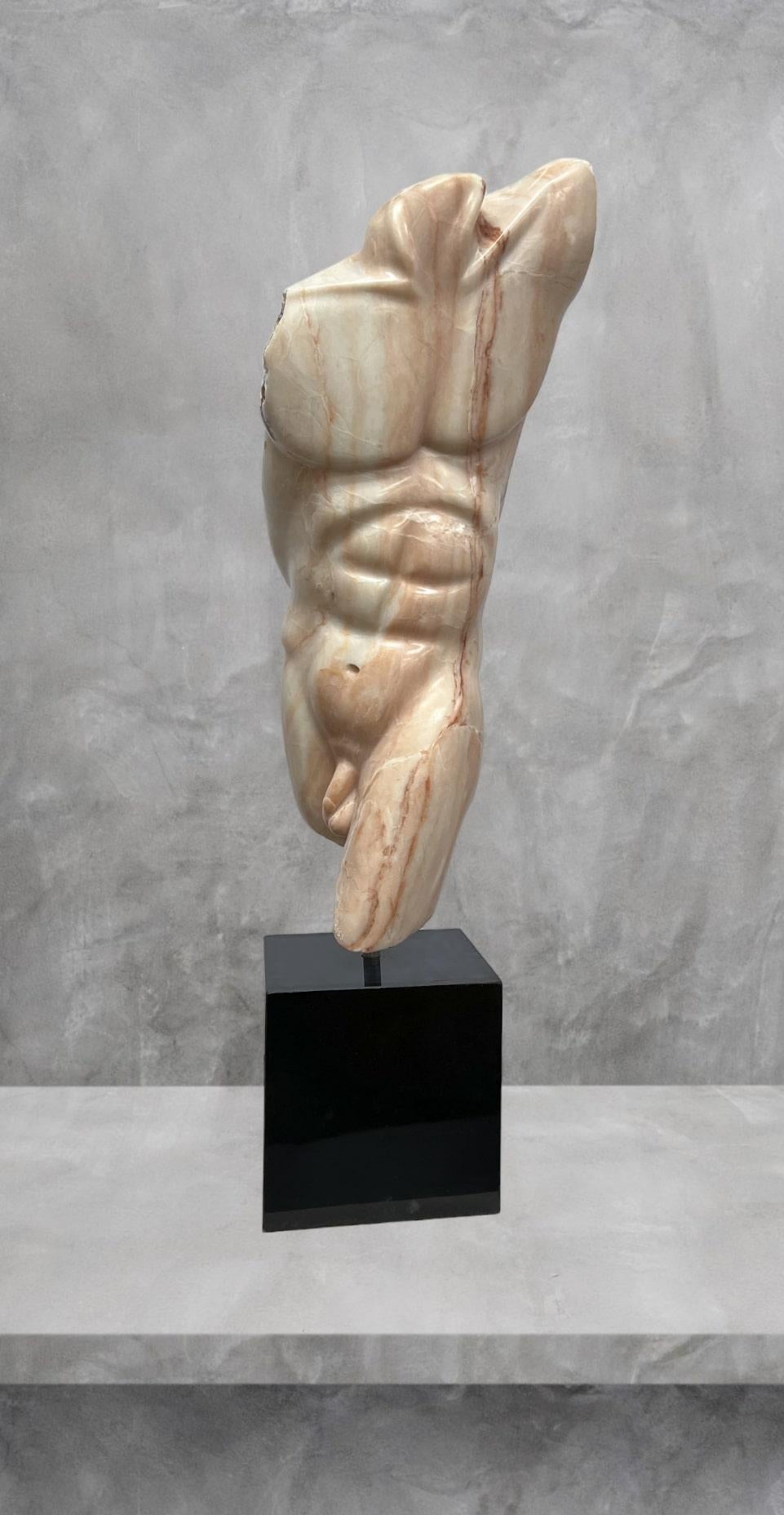 American Male Torso in Pink Marble by Sculptor Bryan Ross