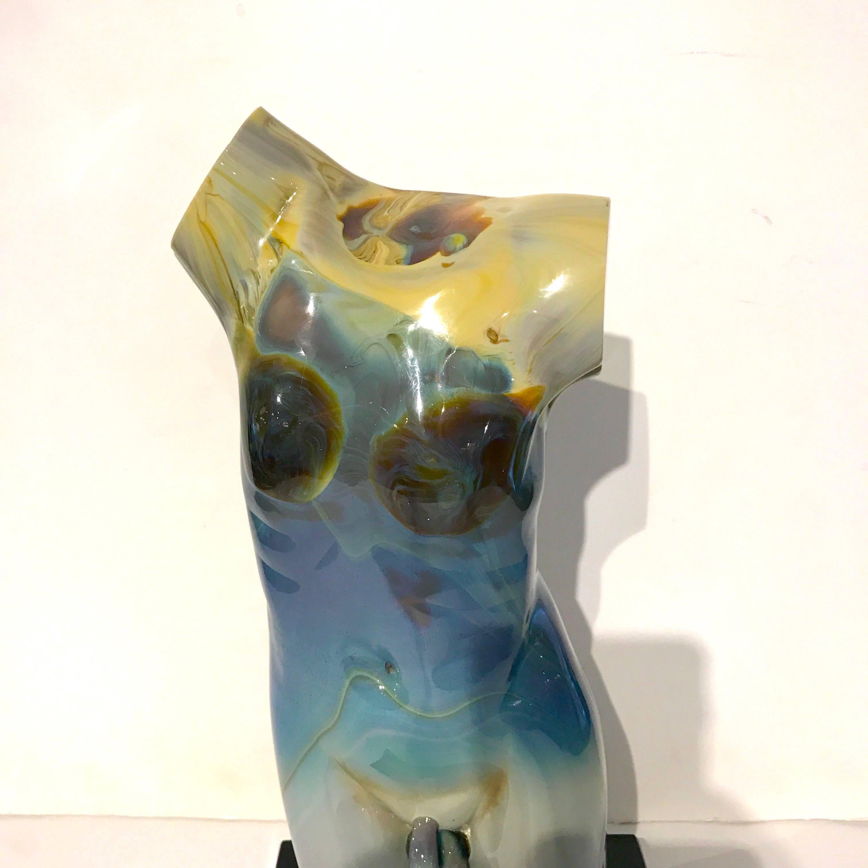 Mid-Century Modern Male Torso Murano Calcedonia Glass Sculpture by Loredano Rosin