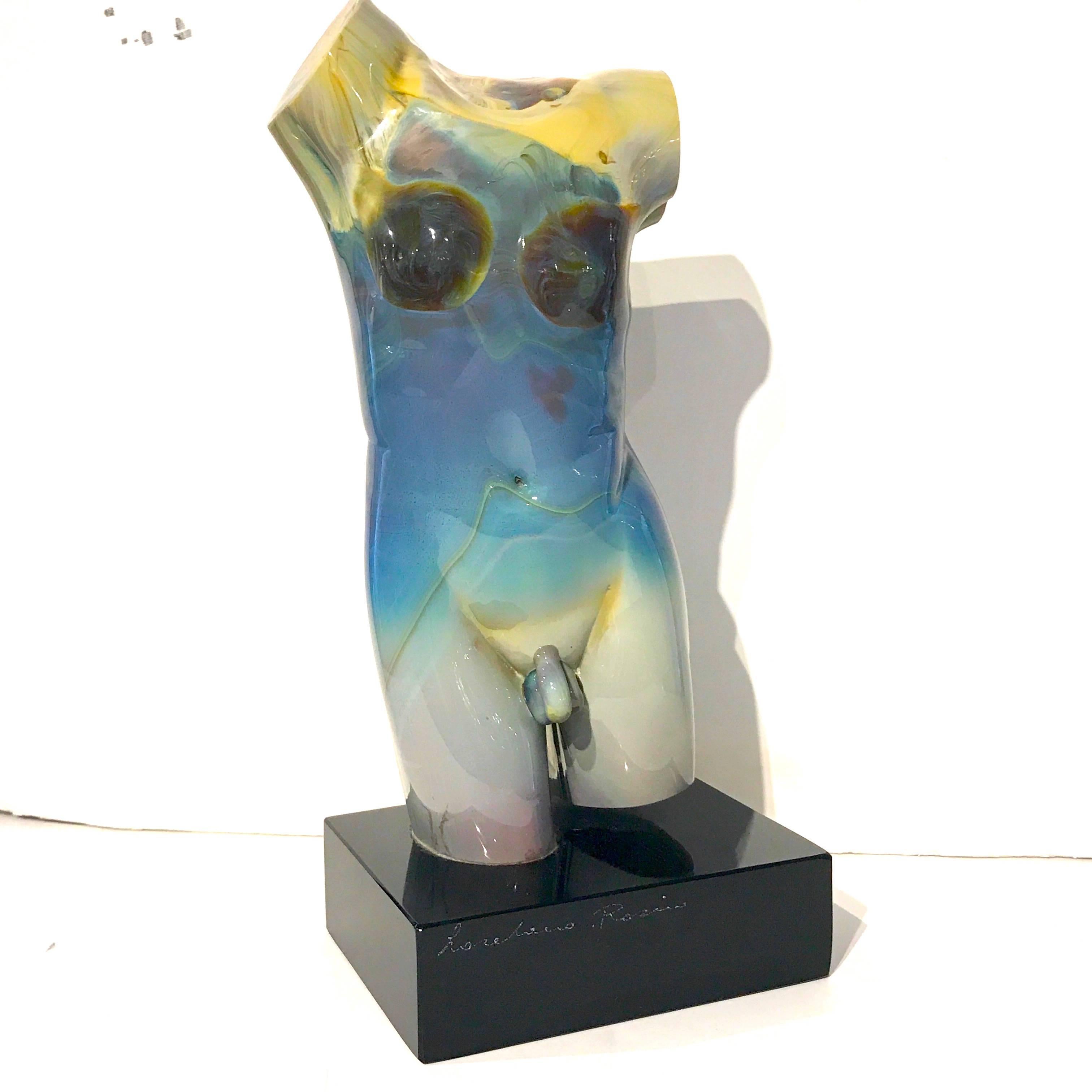 Male Torso Murano Calcedonia Glass Sculpture by Loredano Rosin In Good Condition In Atlanta, GA