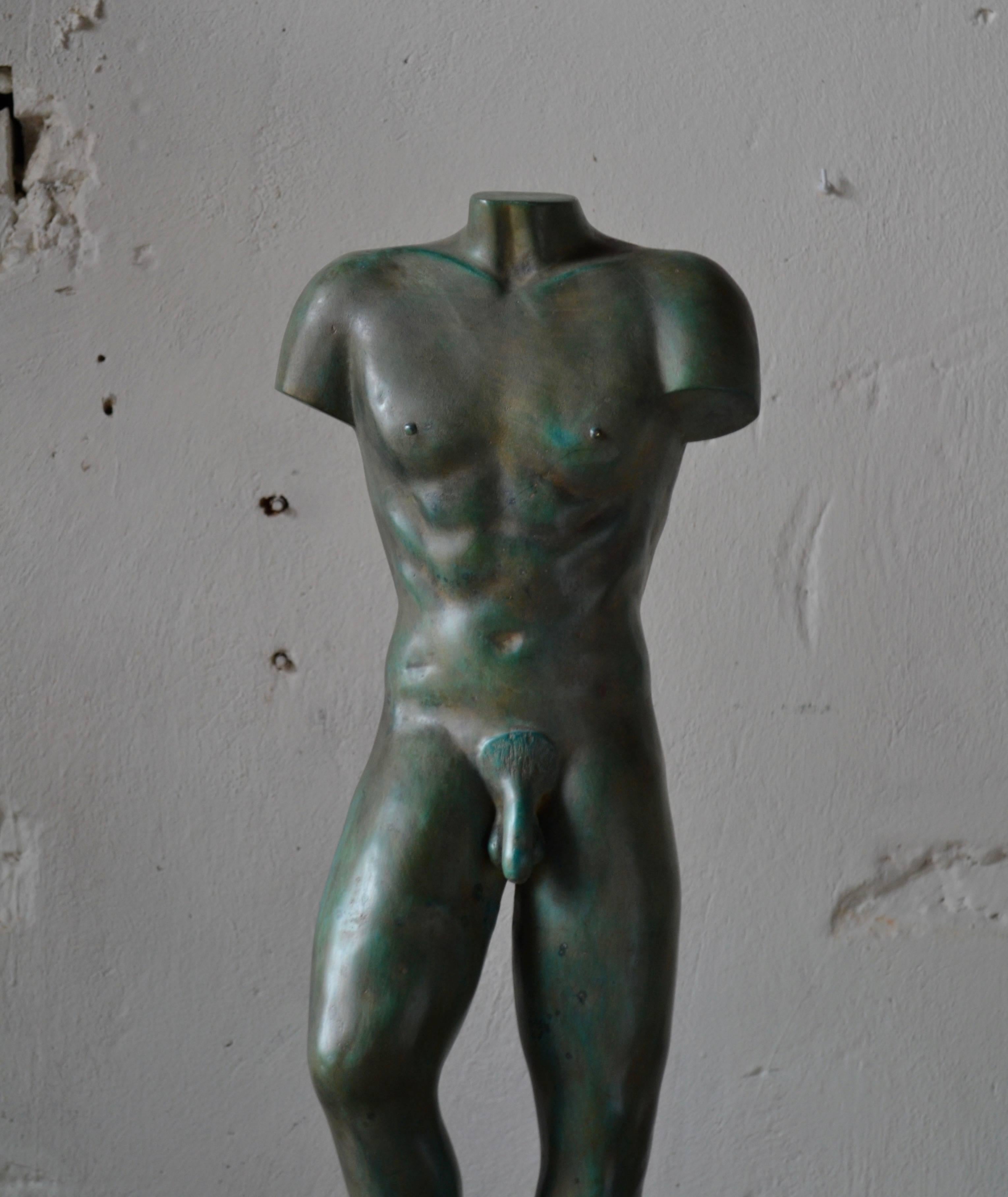 Male Torso Sculpture in Patinated Bronze In Good Condition For Sale In Helsingborg, SE