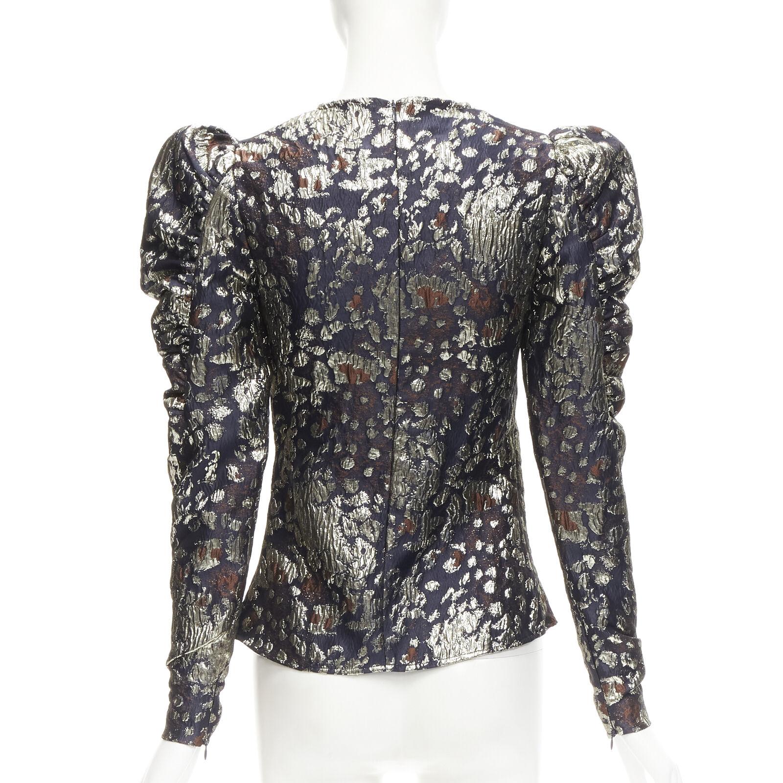 Women's MALENE BIRGER black gold jacquard puff sleeve evening blouse top FR34 XS For Sale