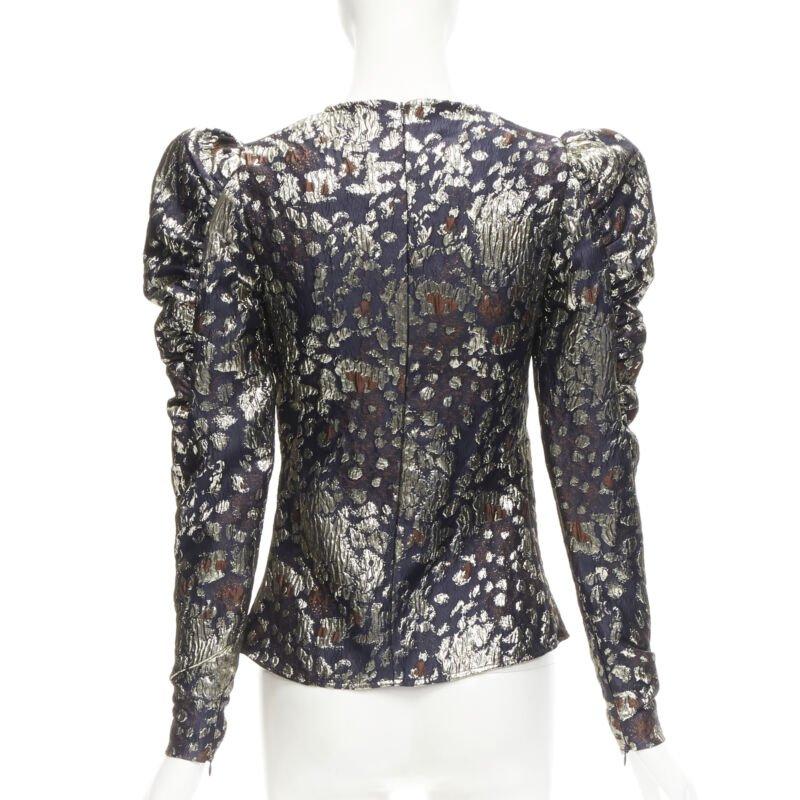 MALENE BIRGER blouse de soirée à manches bouffantes en jacquard noir et or FR34 XS Pour femmes en vente