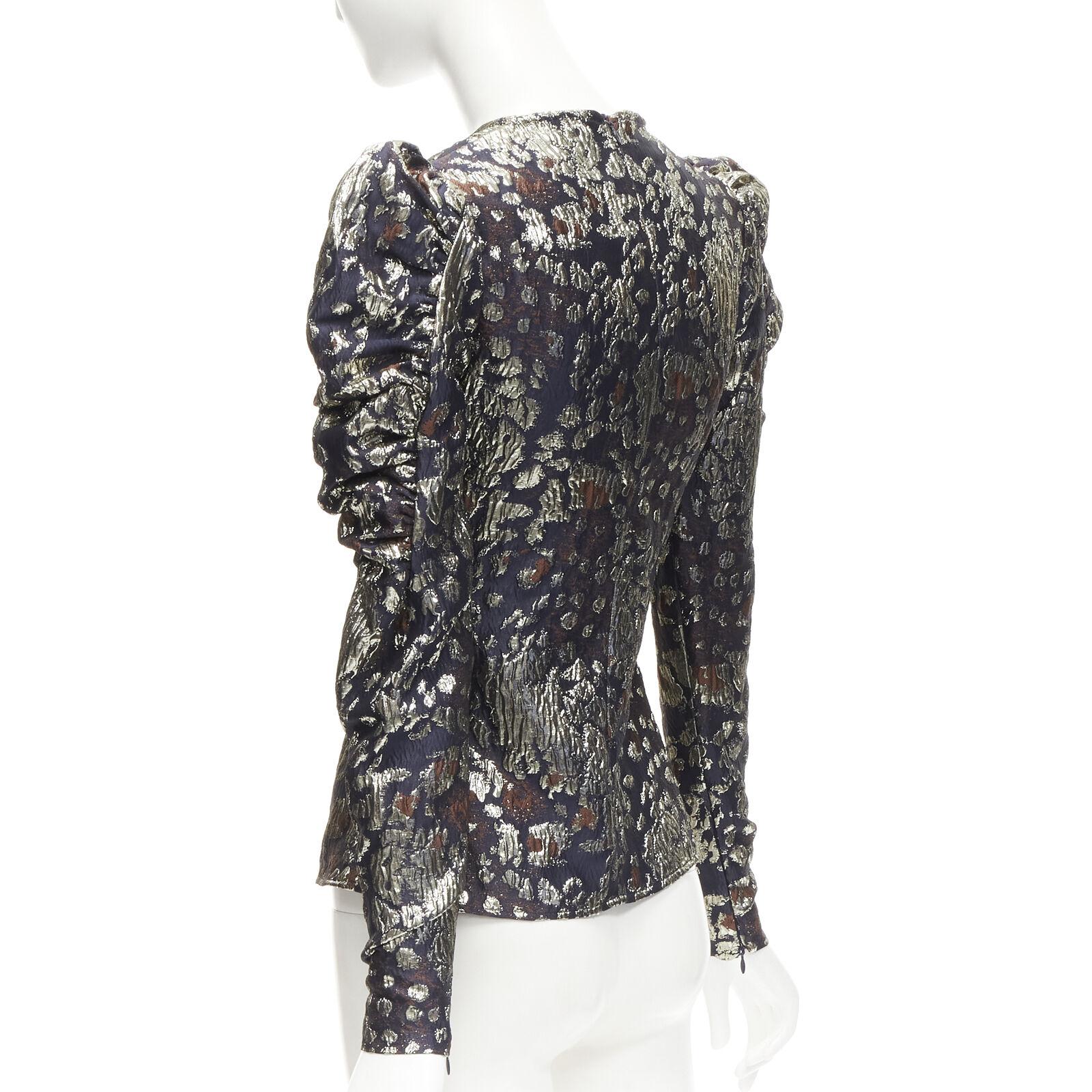 MALENE BIRGER black gold jacquard puff sleeve evening blouse top FR34 XS 1