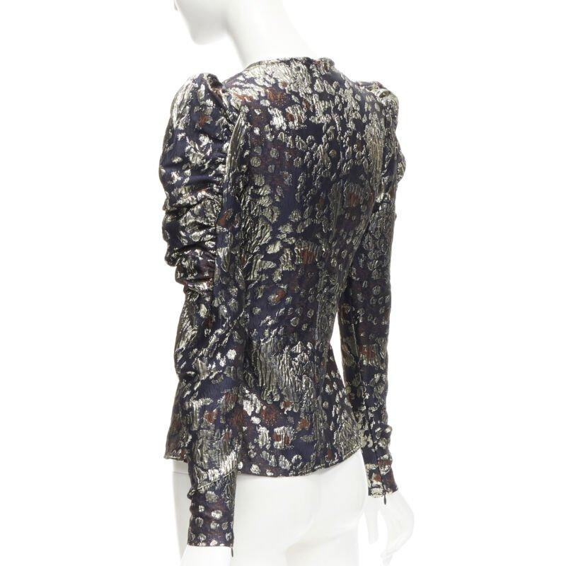 MALENE BIRGER blouse de soirée à manches bouffantes en jacquard noir et or FR34 XS en vente 1