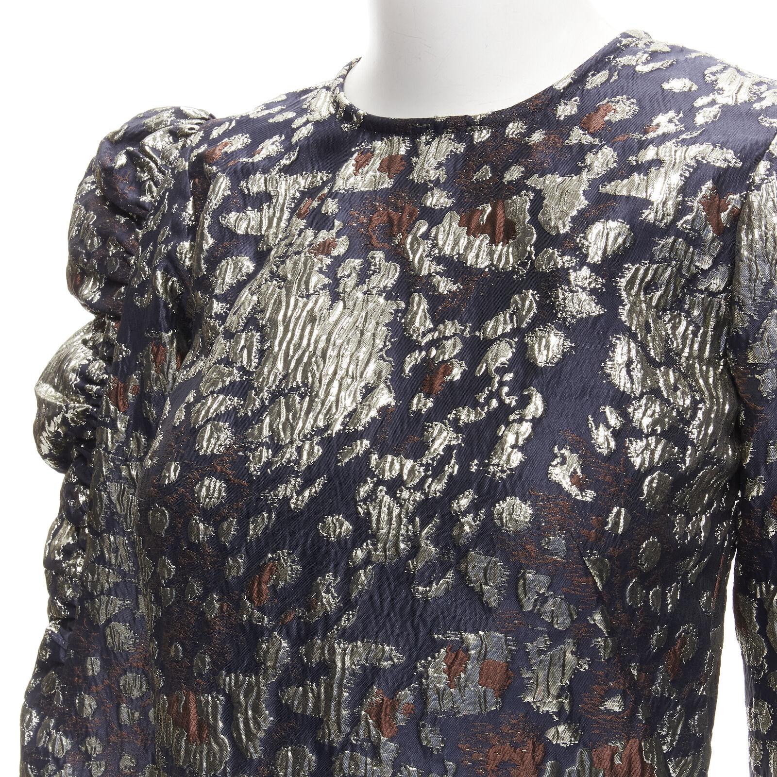 MALENE BIRGER black gold jacquard puff sleeve evening blouse top FR34 XS 2