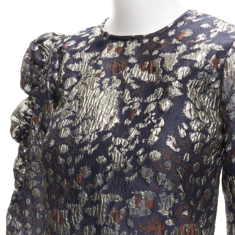 MALENE BIRGER blouse de soirée à manches bouffantes en jacquard noir et or FR34 XS en vente 2