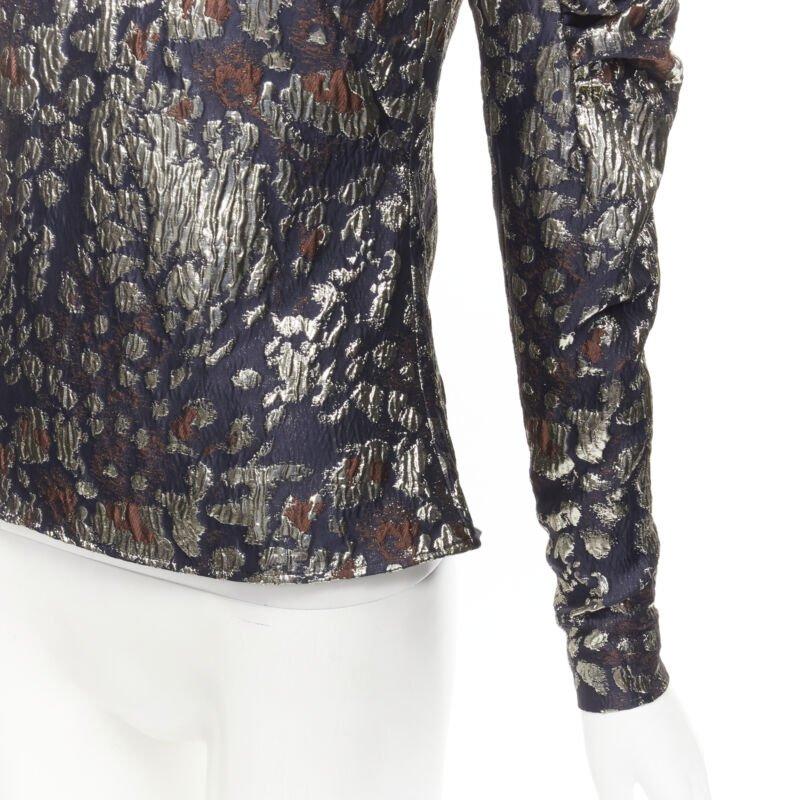 MALENE BIRGER blouse de soirée à manches bouffantes en jacquard noir et or FR34 XS en vente 3