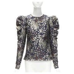 MALENE BIRGER black gold jacquard puff sleeve evening blouse top FR34 XS