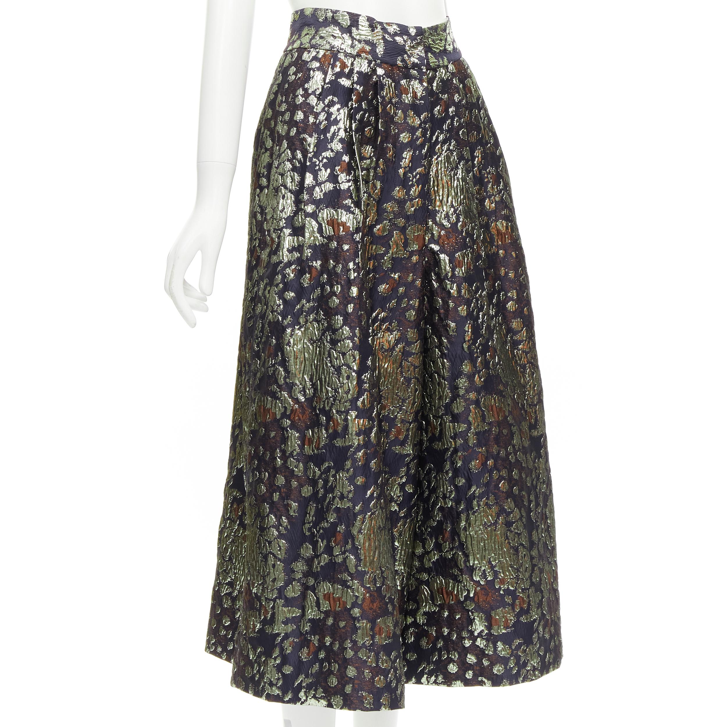 Black MALENE BIRGER Dinard gold metallic brocade wide leg culottes pants FR32 XXS For Sale