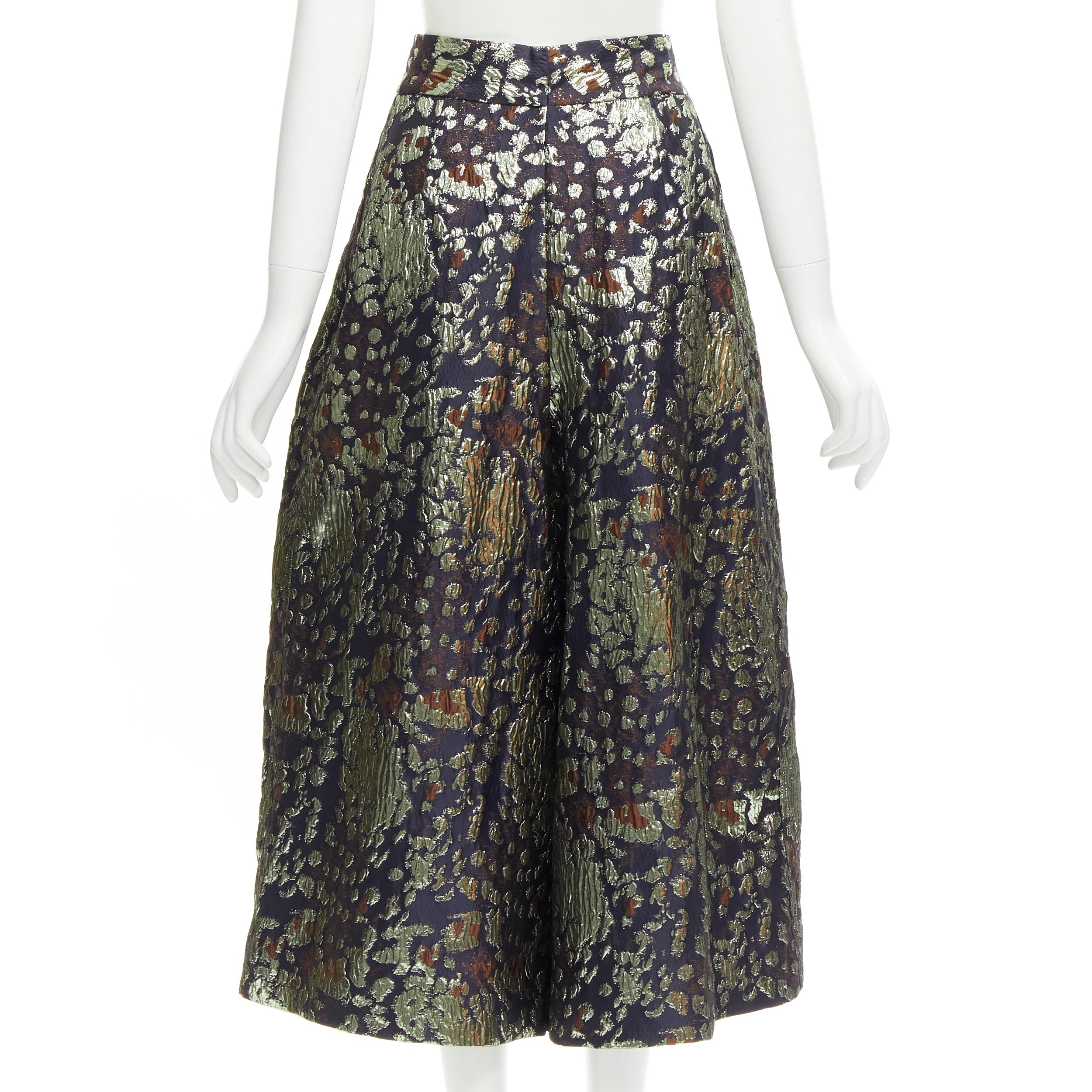Women's MALENE BIRGER Dinard gold metallic brocade wide leg culottes pants FR32 XXS For Sale