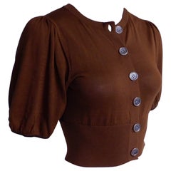 Malene Birger Silk Knitted Bronze Cropped Cardigan Top