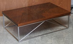 Malerba Made in Italy Burr Walnut & Chrome Designer Coffee Table