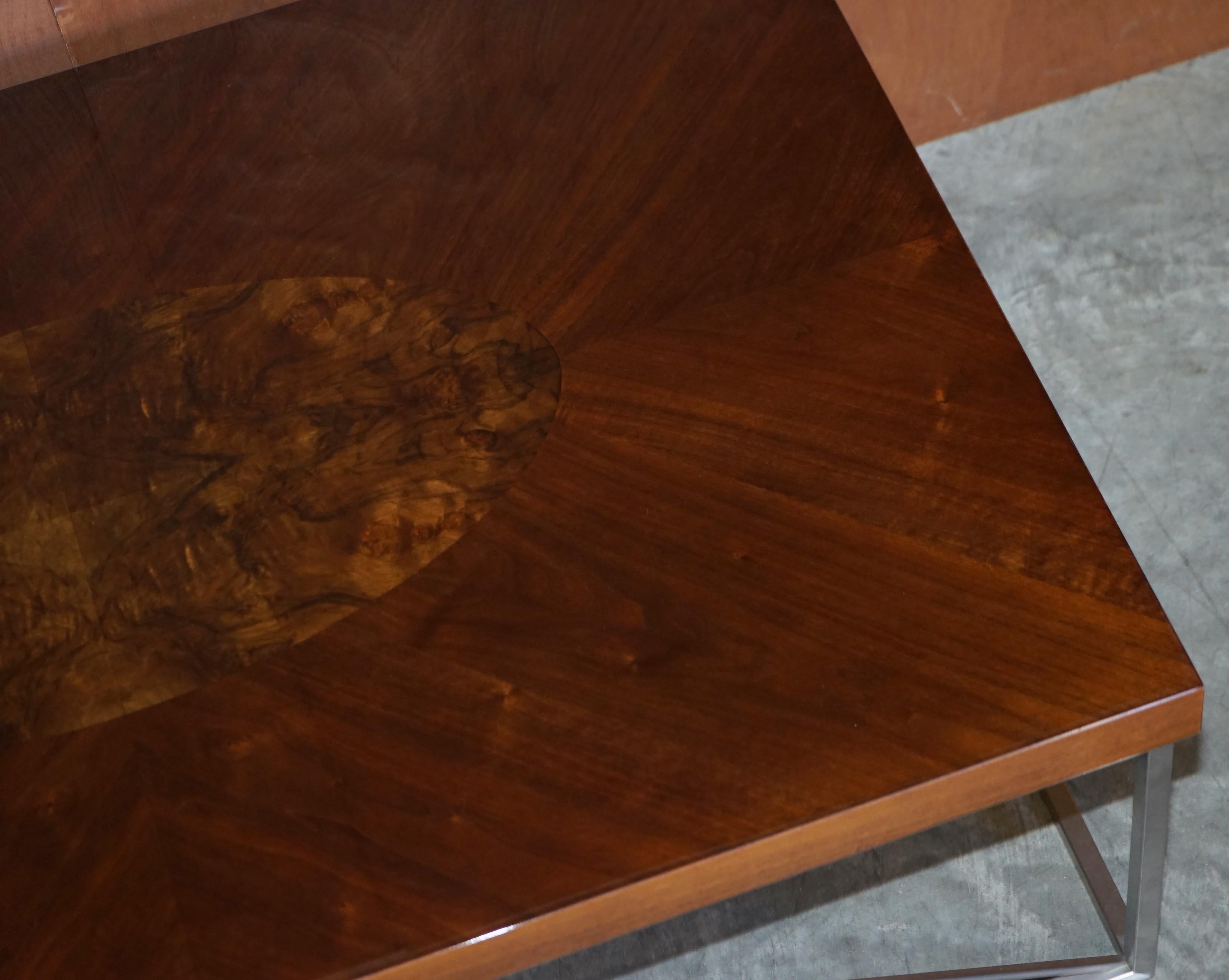 20th Century Malerba Made in Italy Burr Walnut & Chrome Designer Coffee Table For Sale