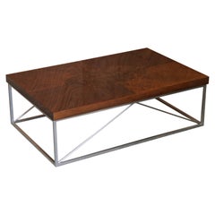 Table basse design Malerba en ronce de noyer et chrome, fabriquée en Italie