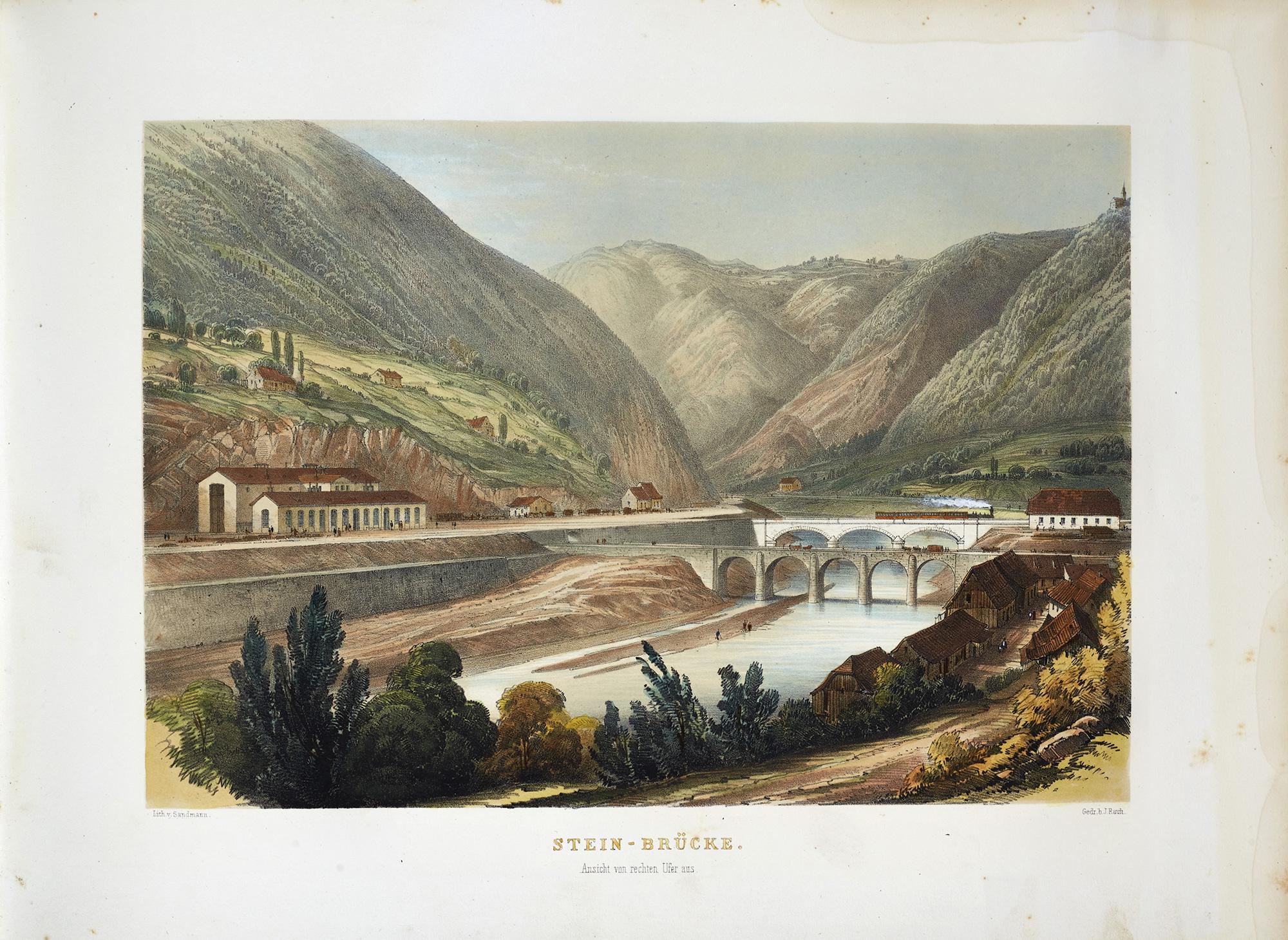 FIRST EDITION
Sandmann, František Xaver (1805-1856)
Malerische Ansichten / Picturesque Views (of first railway lines in Slovenia); To commemorate the opening of the railway line from Cilli to Laibach by his k. k. Majesty Emperor Franz Josef I on