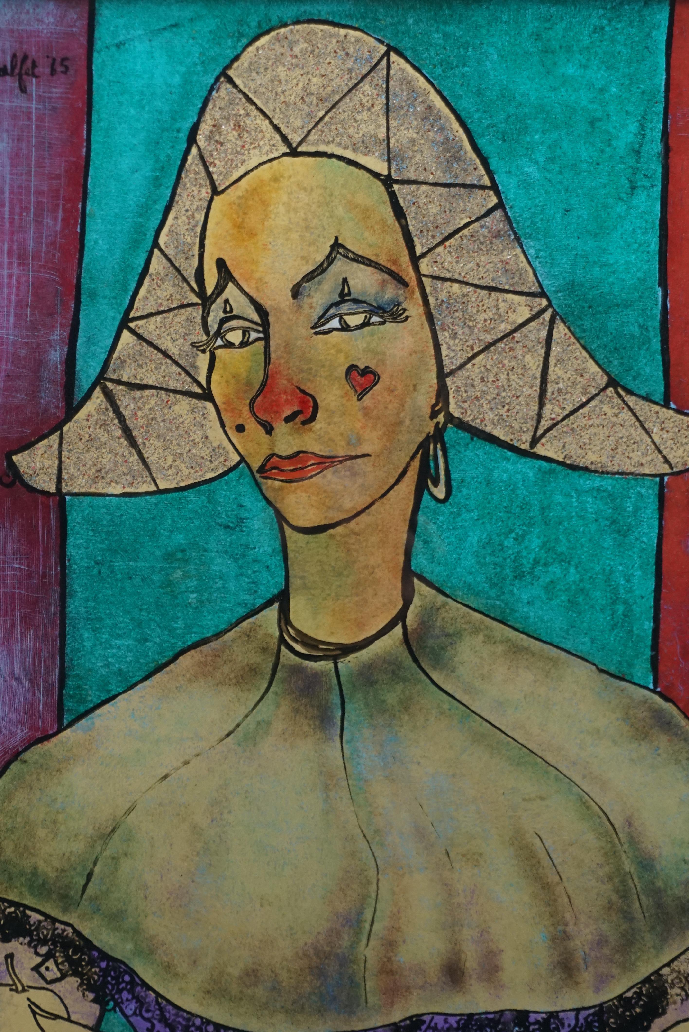 Mid-Century Modern Malfet Eglomisé Harlequin Painting For Sale
