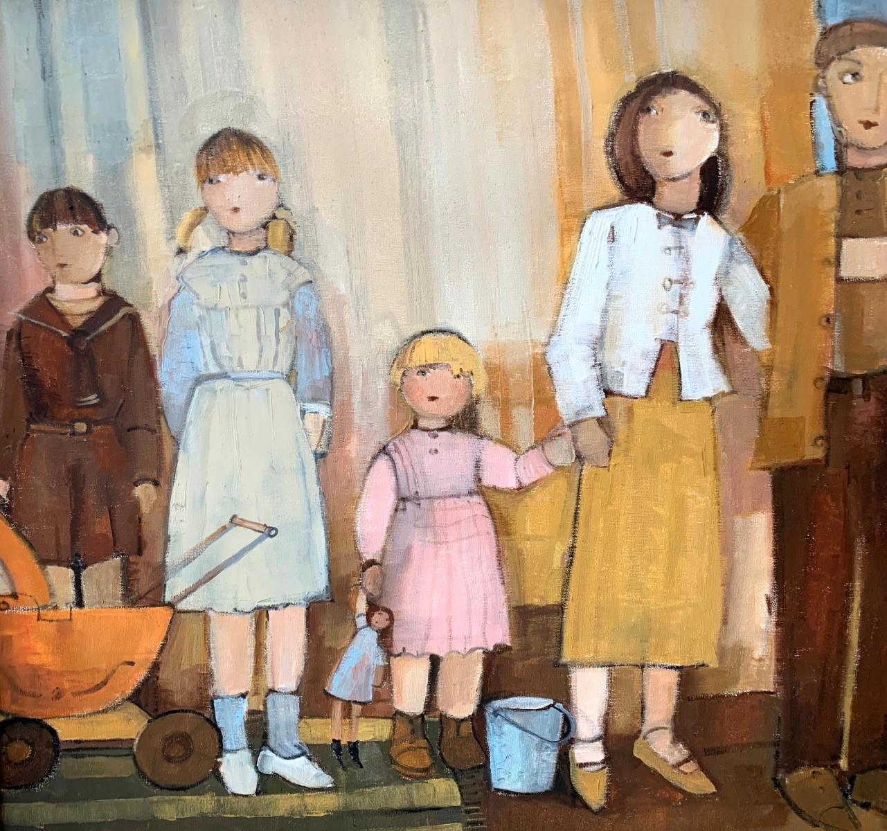 Eine Familie. Contemporary Figurative Oil Painting, Warme Farben, Polnischer Künstler im Angebot 1