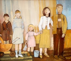 Una familia. Pintura al óleo figurativa contemporánea, Colores cálidos, Artista polaco
