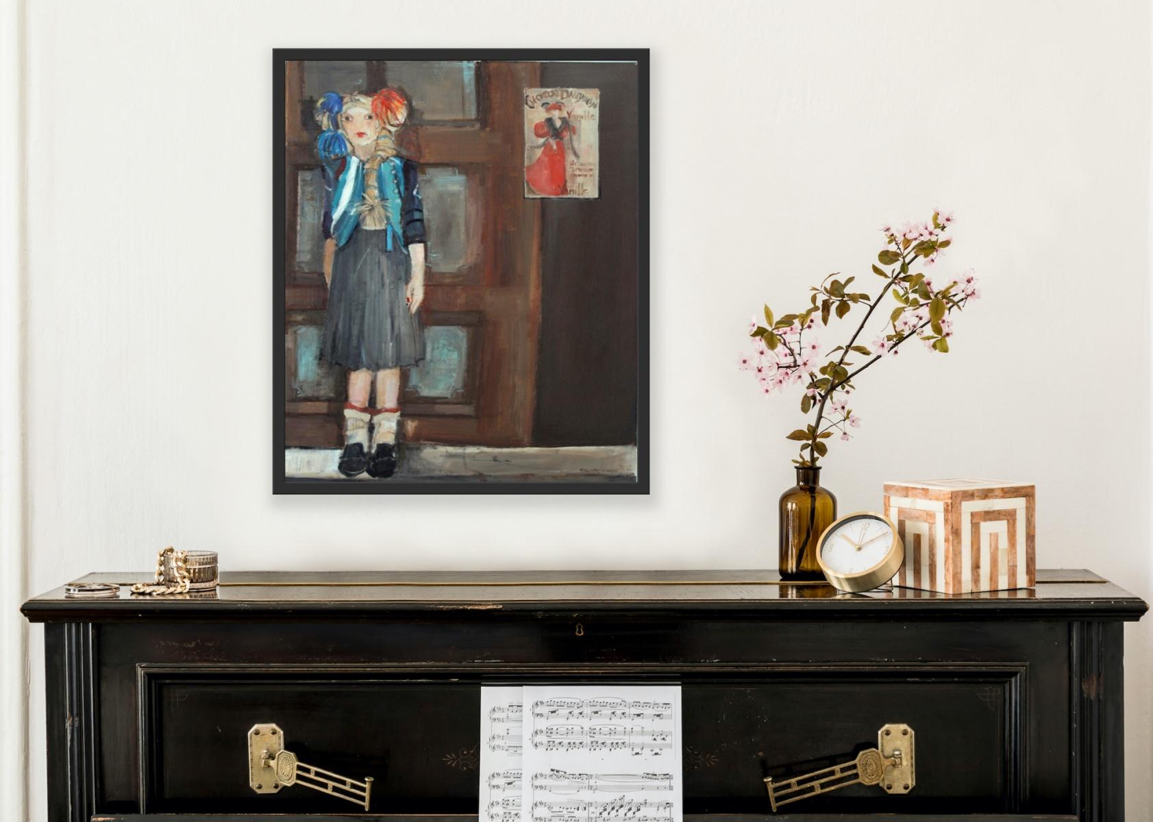 Girl with Pompoms - 21. Jahrhundert, Zeitgenössisches figuratives Ölgemälde im Angebot 1