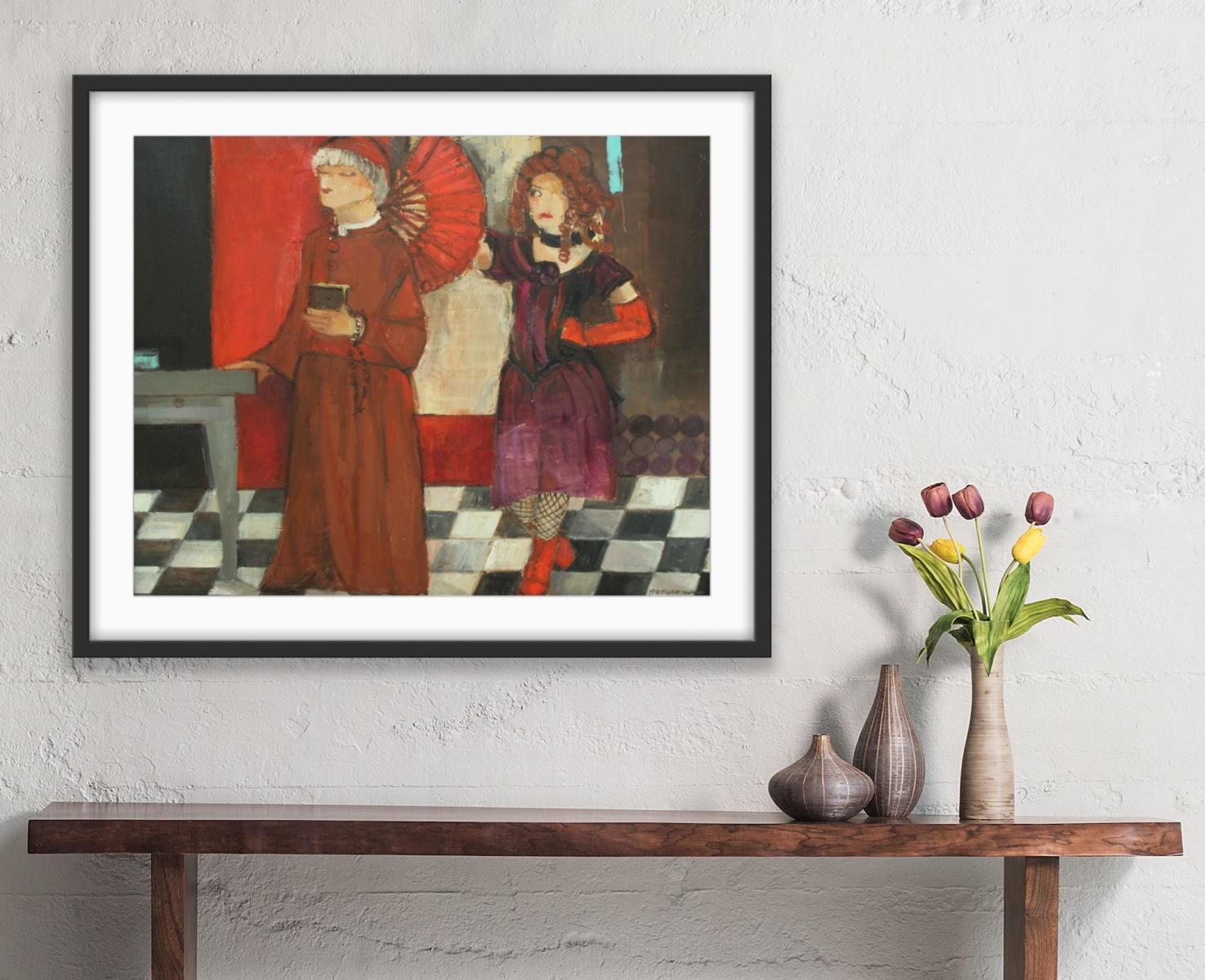 La lotta tra il bene e il male - XXI secolo, Pittura ad olio figurativa - Figurative Painting Nero di Malgorzata Rozmarynowska