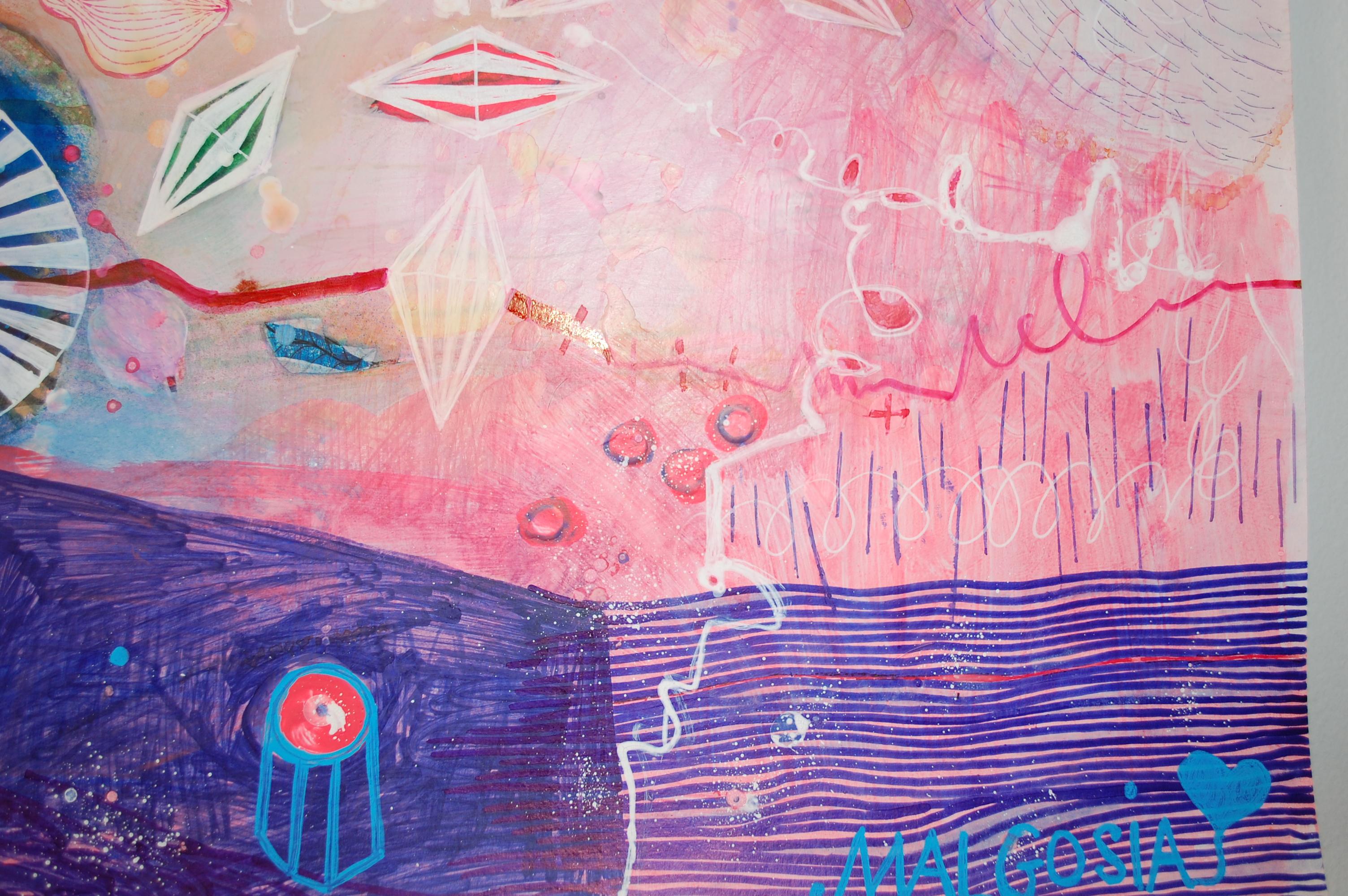 Lavoro di elettrocardiogramma su carta - Abstract Painting Beige di Malgosia Kiernozycka