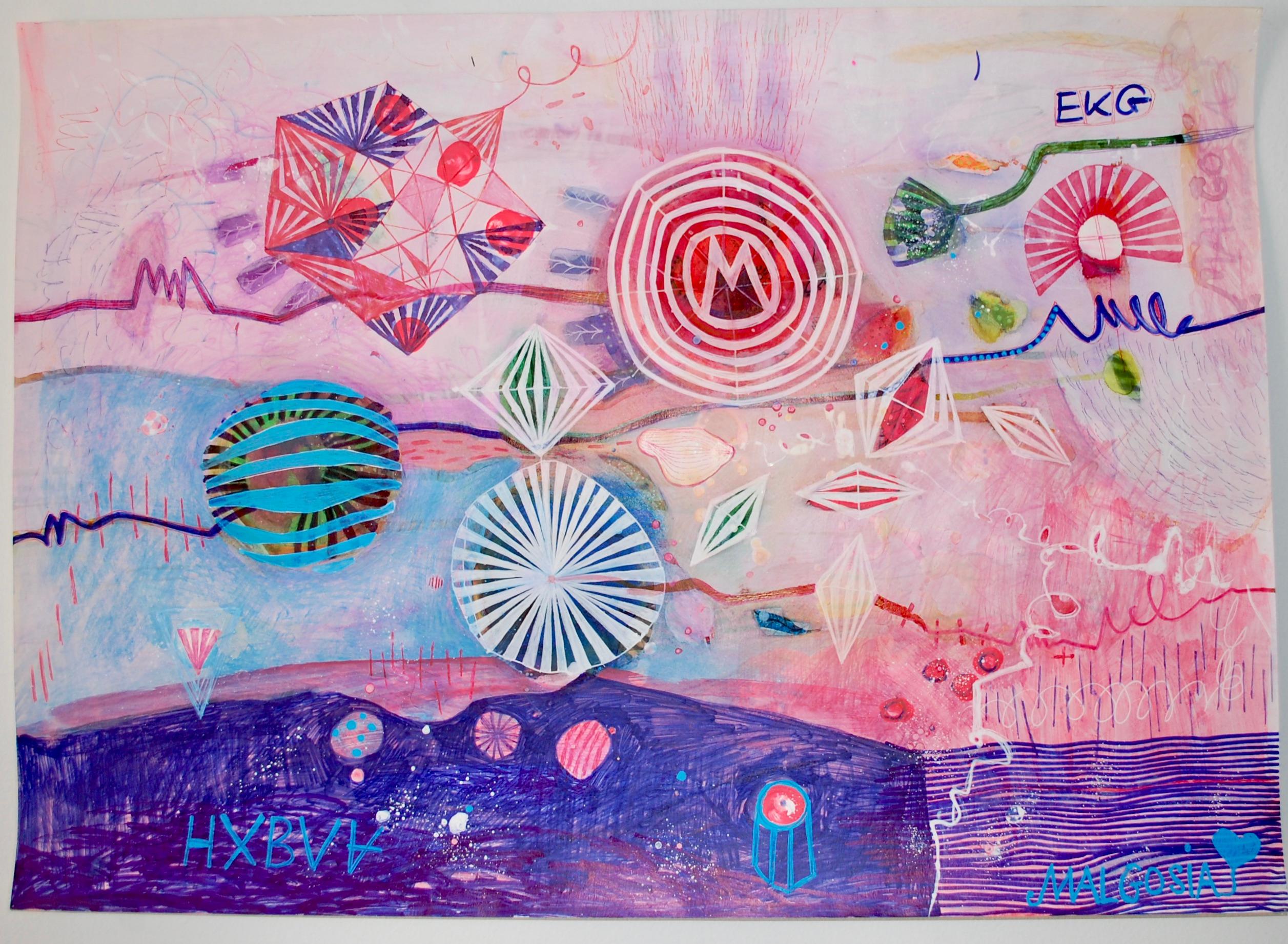 Malgosia Kiernozycka Abstract Painting - EKG Work on Paper