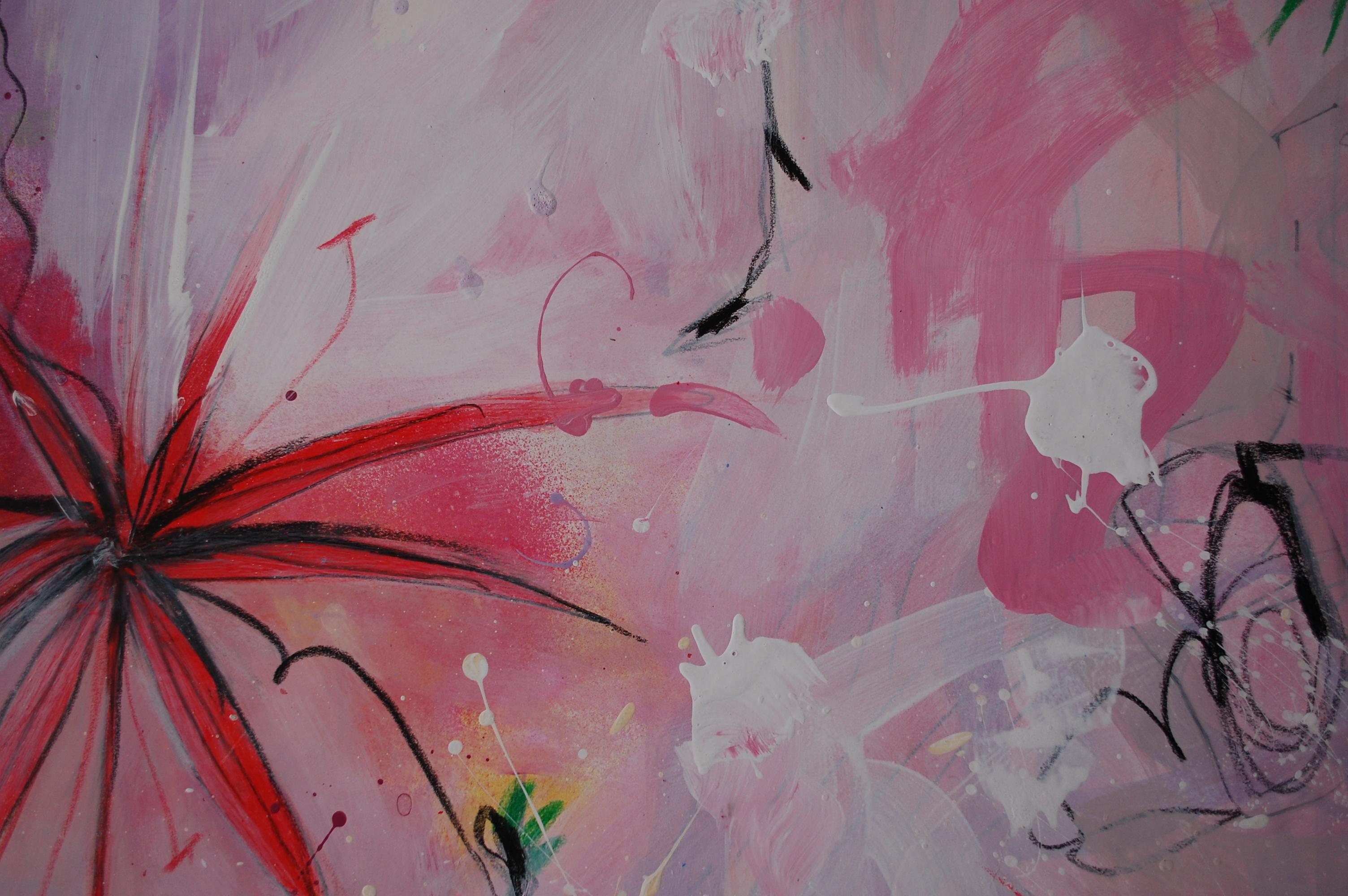  Lili Ocean Part 2 Pink Abstract.
 Mixed media: acrylic, ink marker, pastel on paper, white frame under Plexiglas.
Malgosia Kiernozycka was born in Wroclaw, Poland. She graduated high school at the School of Fine Arts and received a scholarship from
