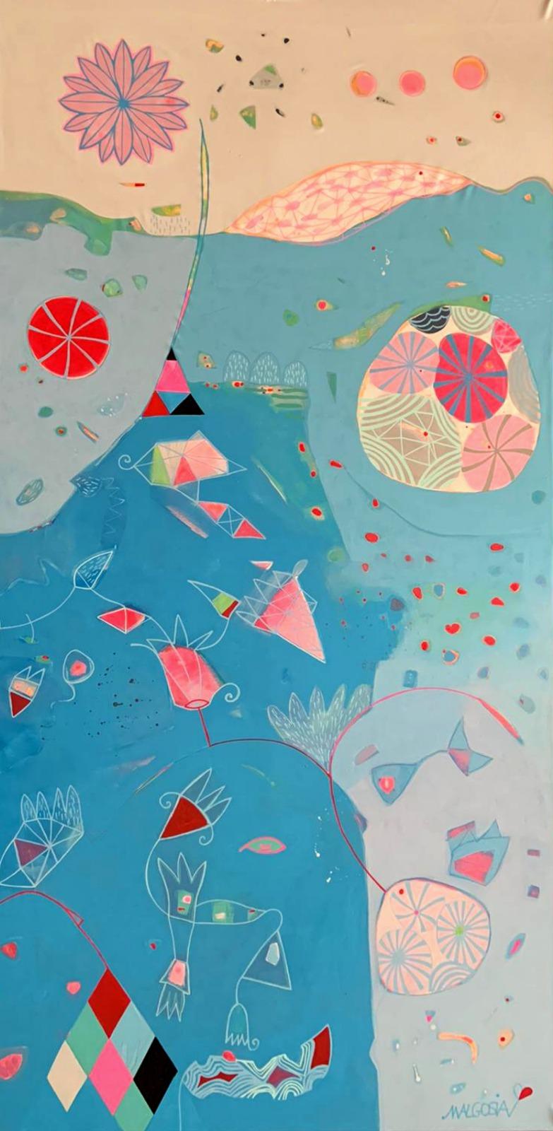 Malgosia Kiernozycka Abstract Painting - Aquarium Blue Abstract