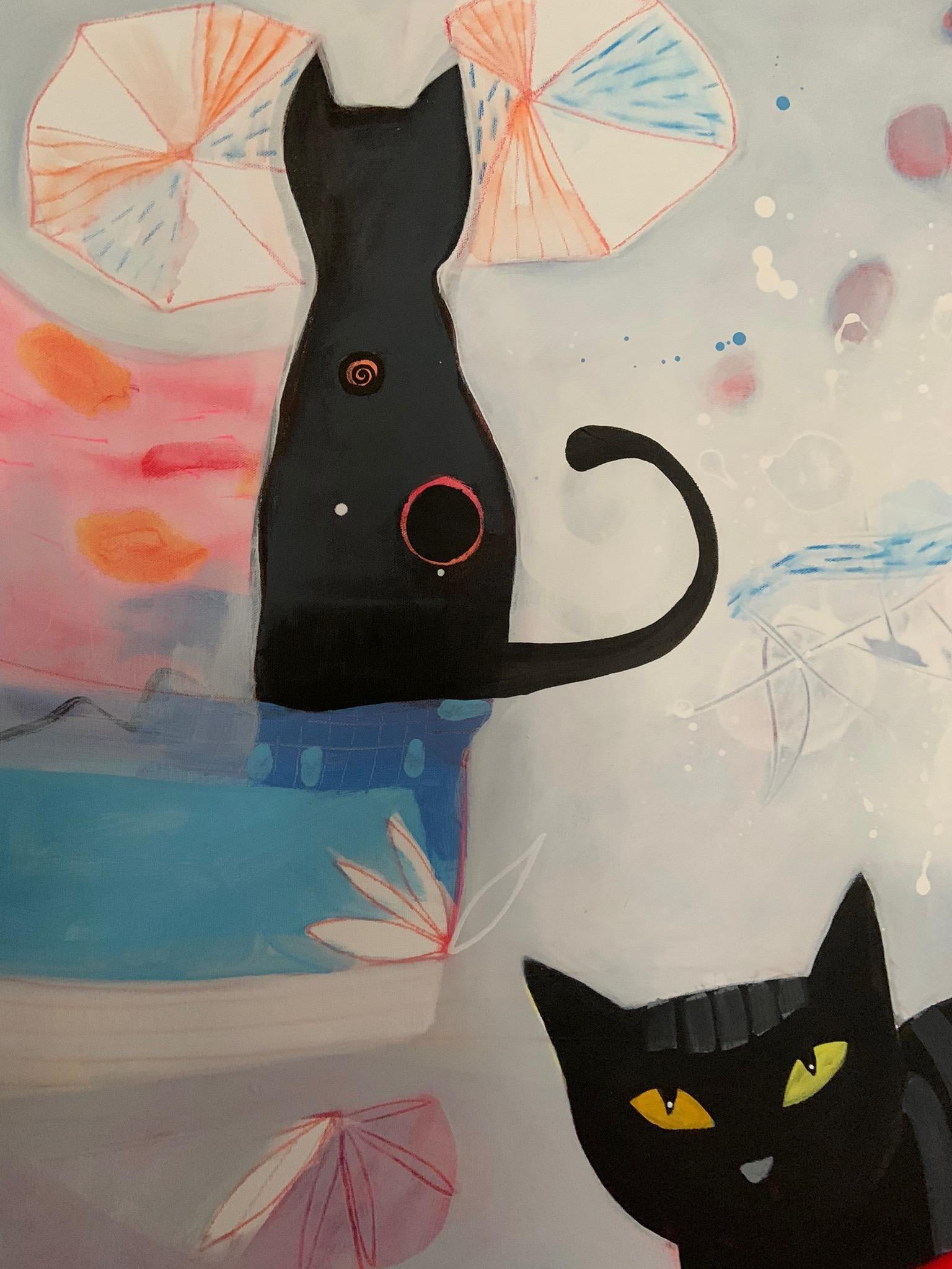 Cats On The Roof Large Painting With Cats In Abstraction For Sale 6