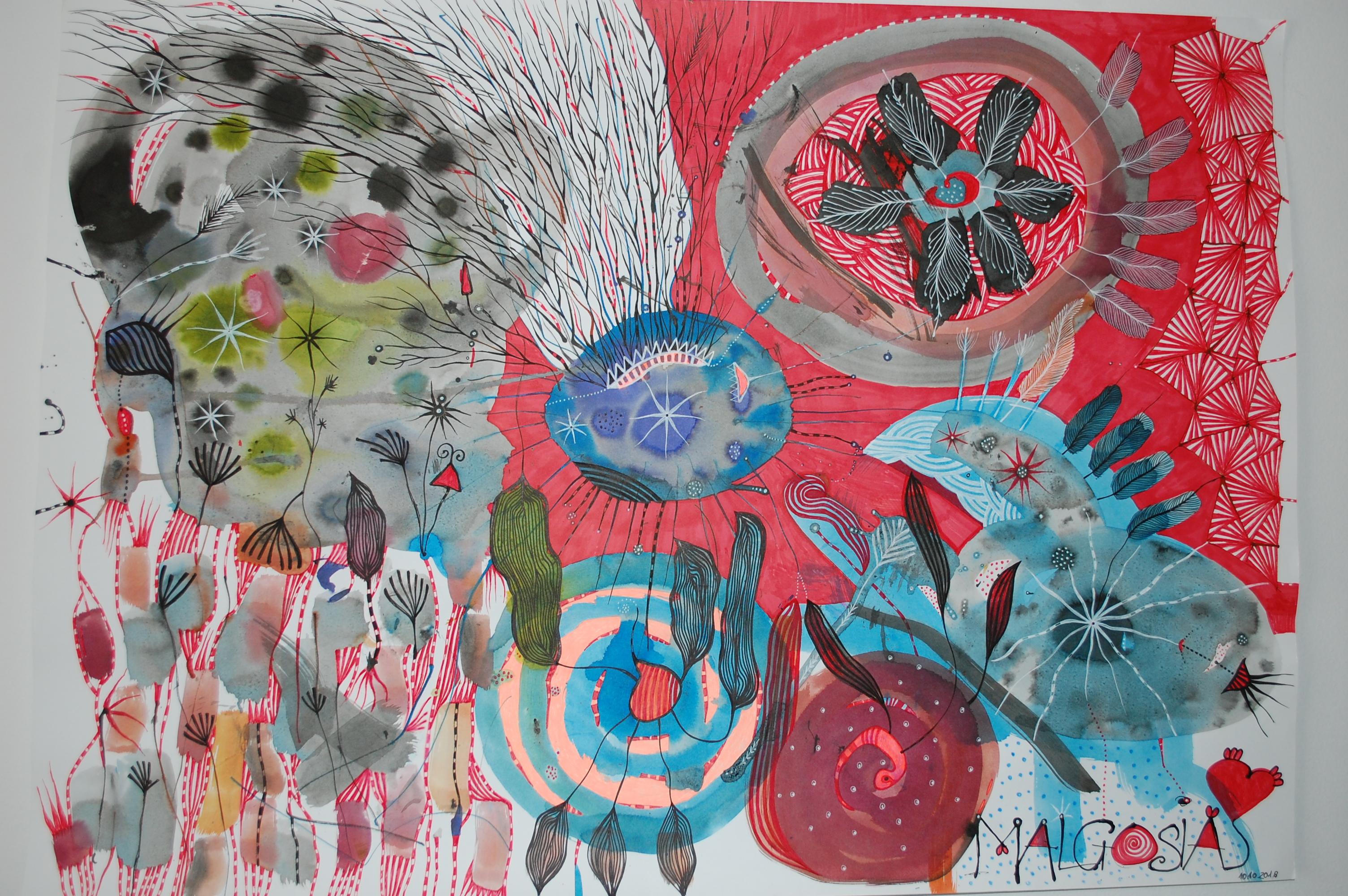 Malgosia Kiernozycka Abstract Painting - Crazy In Heaven Mixed Media On Paper