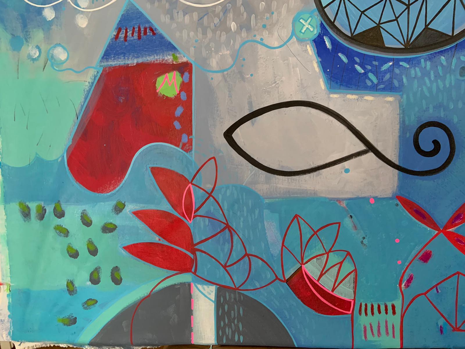 Disco In Space Grande Astratto Su Tela - Painting Espressionismo astratto di Malgosia Kiernozycka