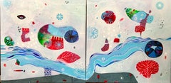 Abstraktes Gemälde, River Of Joy Diptychon