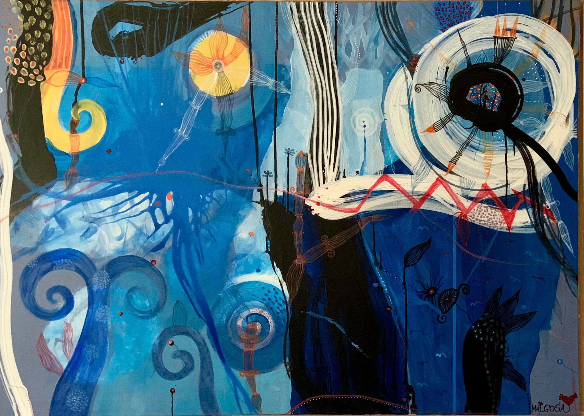 Malgosia Kiernozycka Abstract Painting - Walking On The Moon Abstract Expressionist