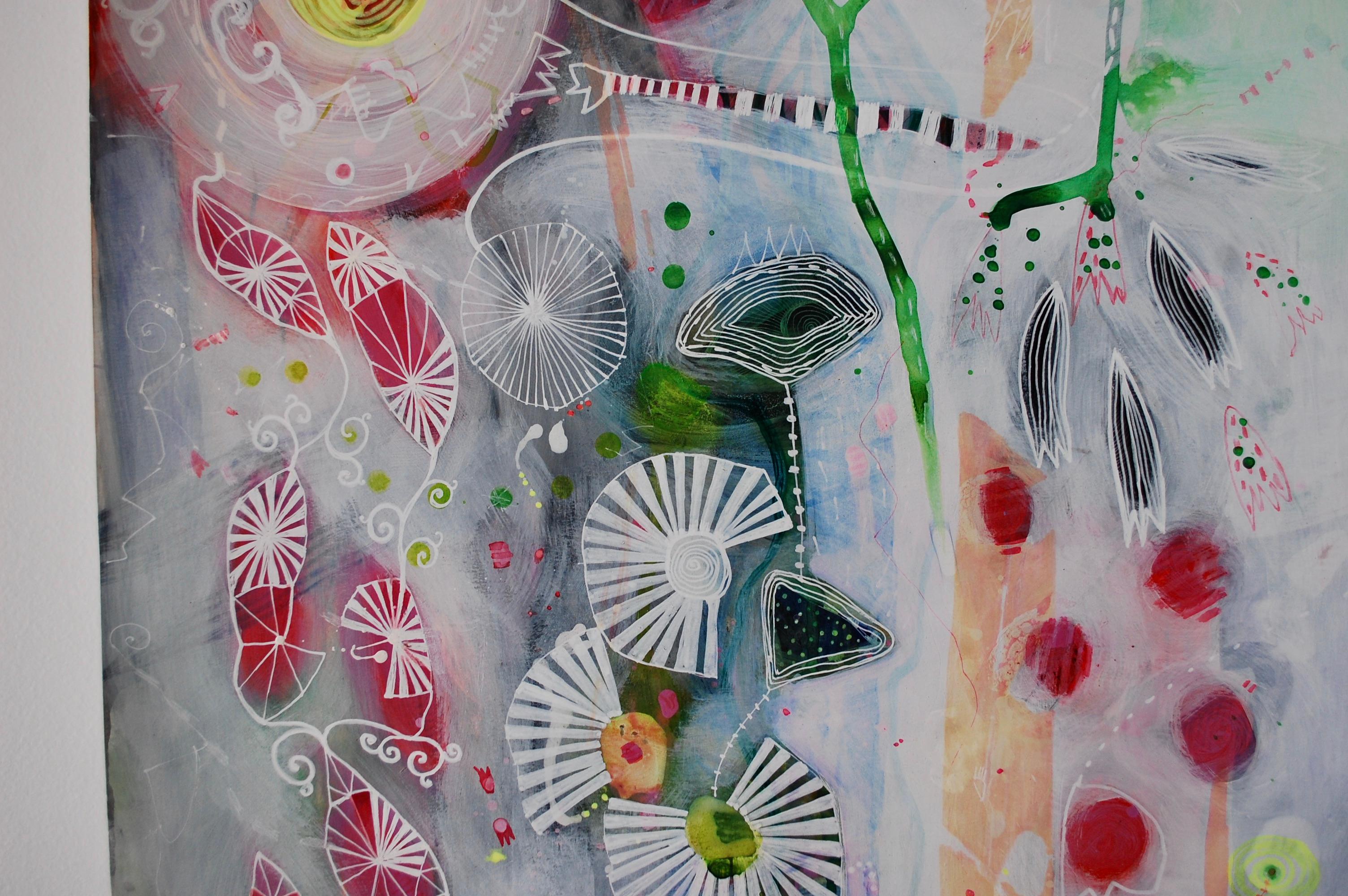 Wild Strawberries Mixed Media on Paper - Abstract Expressionist Painting by Malgosia Kiernozycka