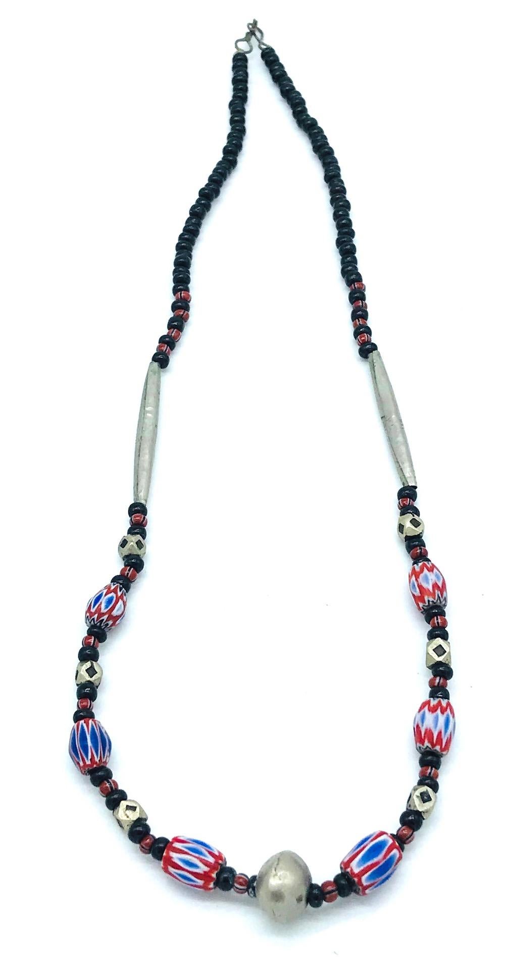  Mali Africa, Hand Red-White Blue painted Bead Necklace 19 
estate purchased from Bamako Mali, Africa and is no longer available to travel today for goods