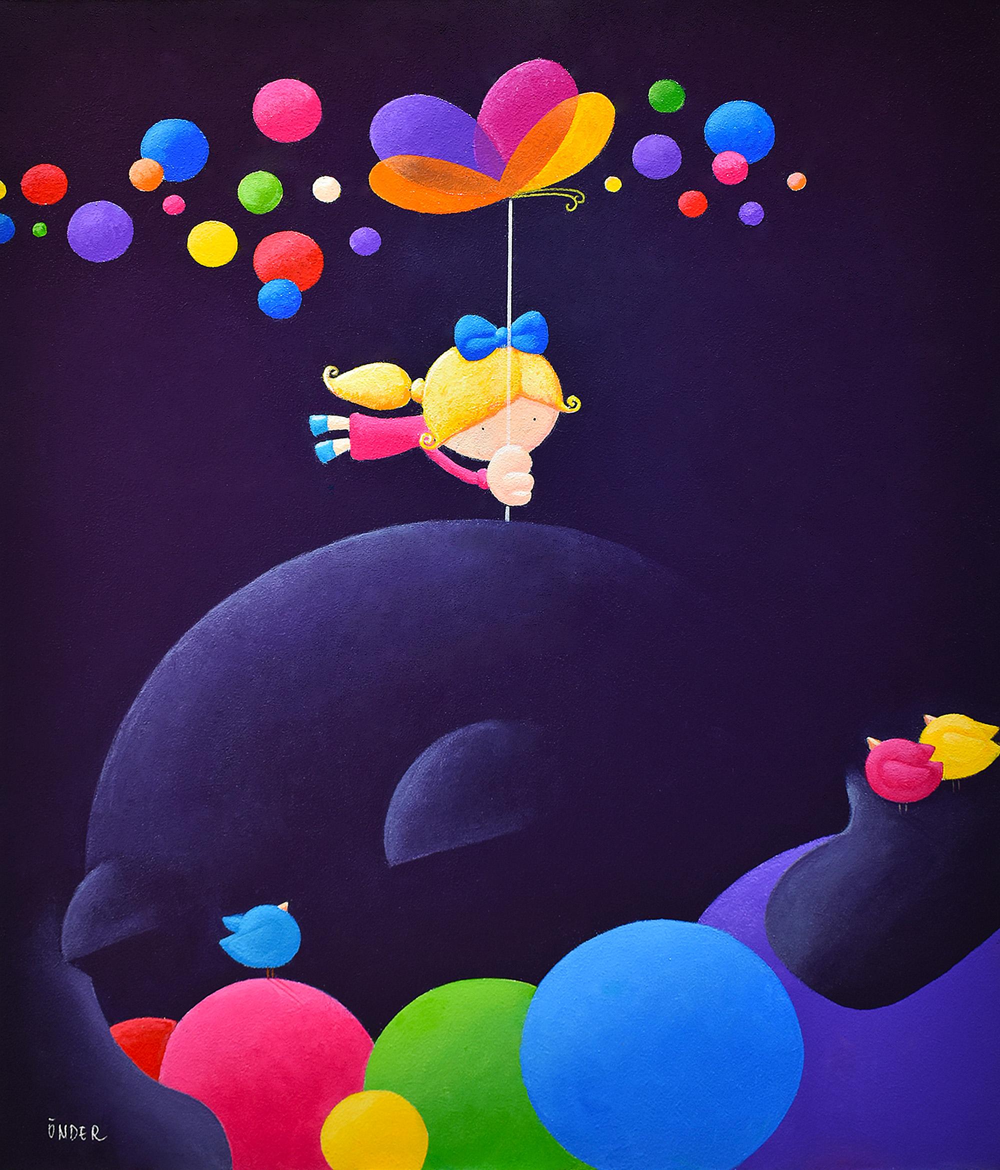 Mali Onder Animal Painting – Ich bin glücklich, bunte Pop-Art, Träume von Kindern, Freiheit, Glück
